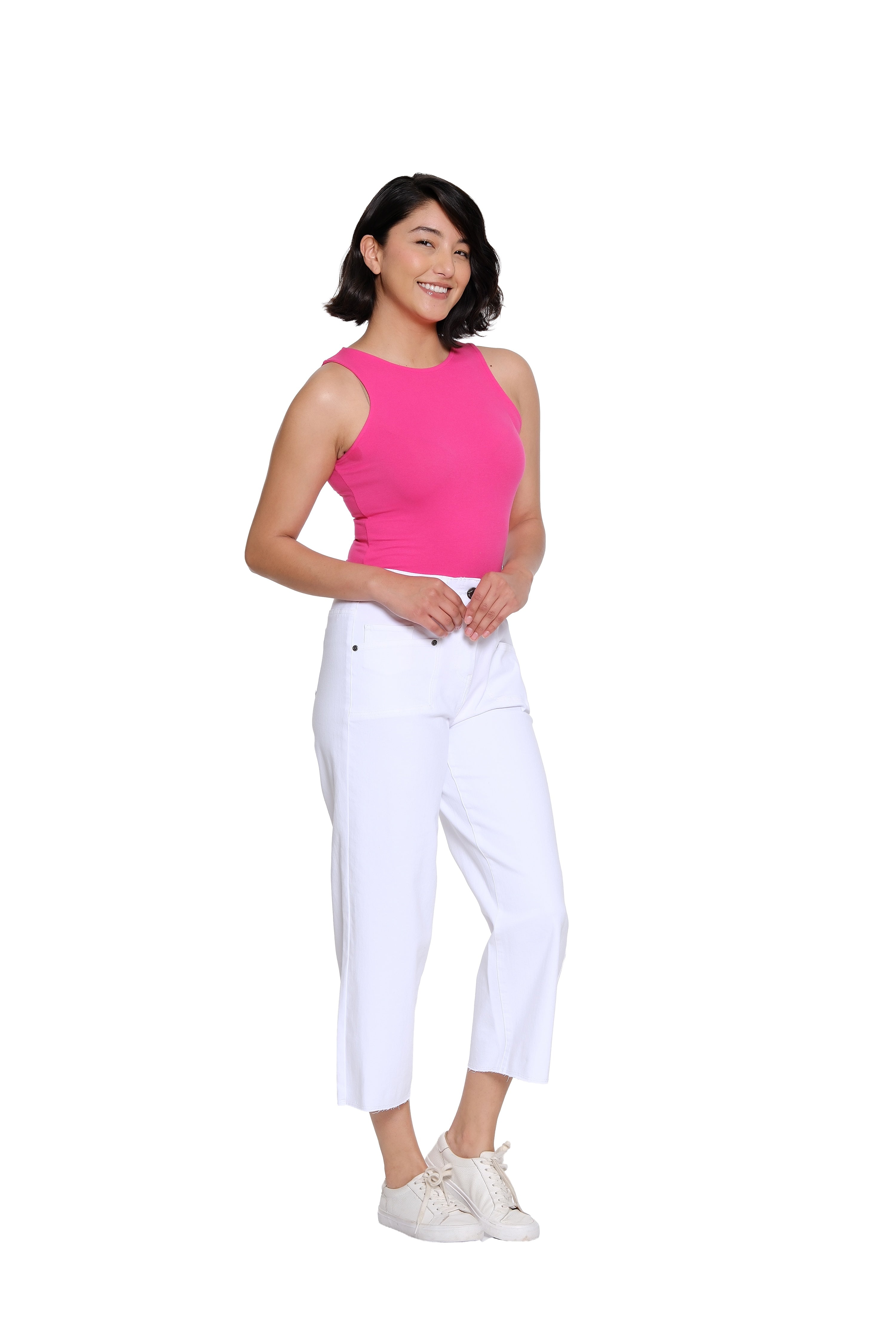 Stretch Denim Crop Pant with Double Belt Loops - Petite - White