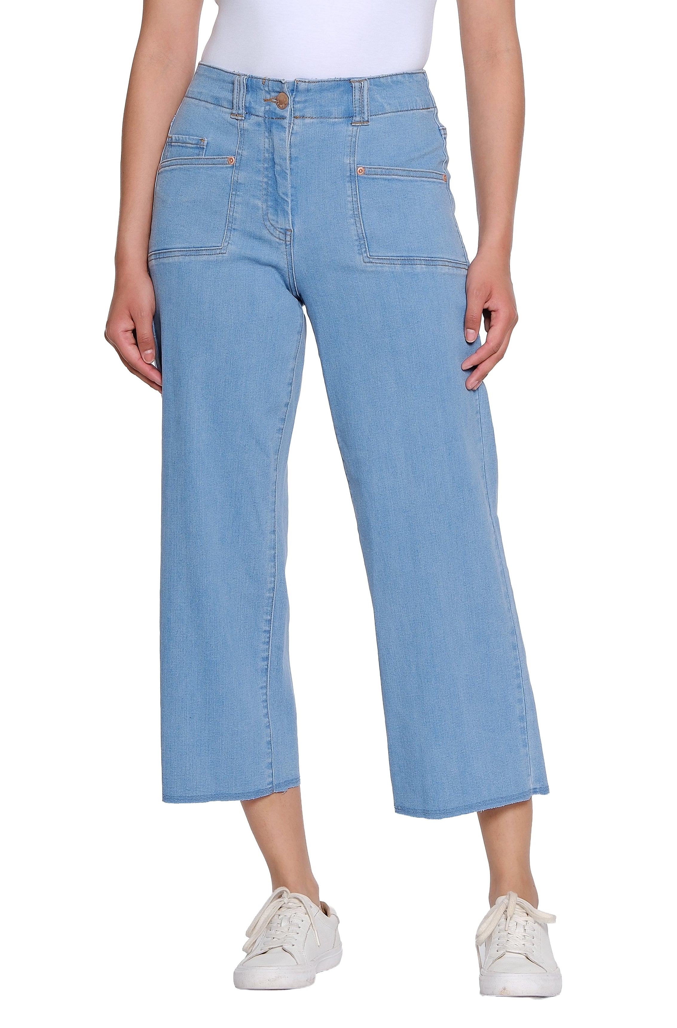 Stretch Denim Crop Pant with Double Belt Loops - Petite - Light Indigo