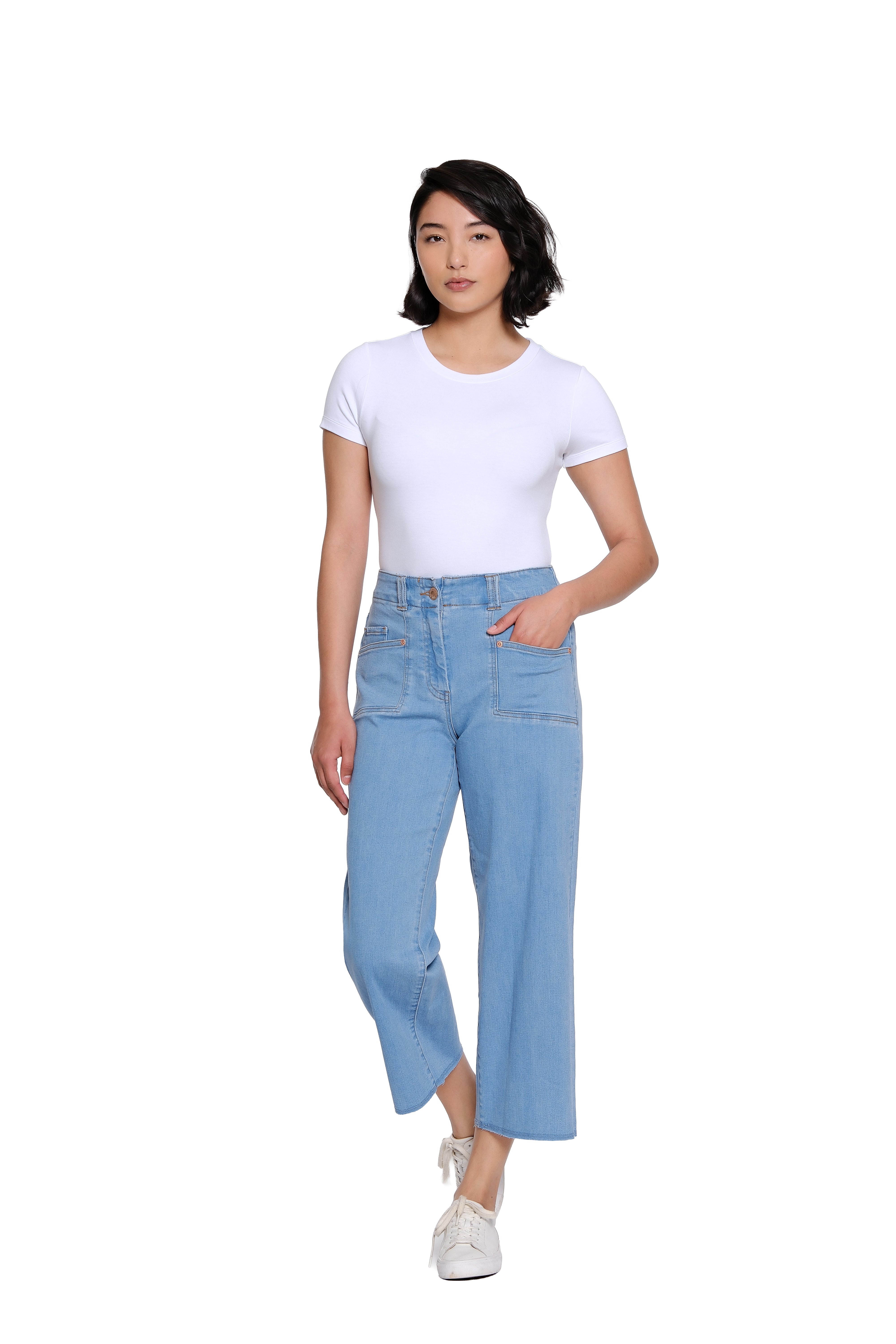 Stretch Denim Crop Pant with Double Belt Loops - Petite - Light Indigo