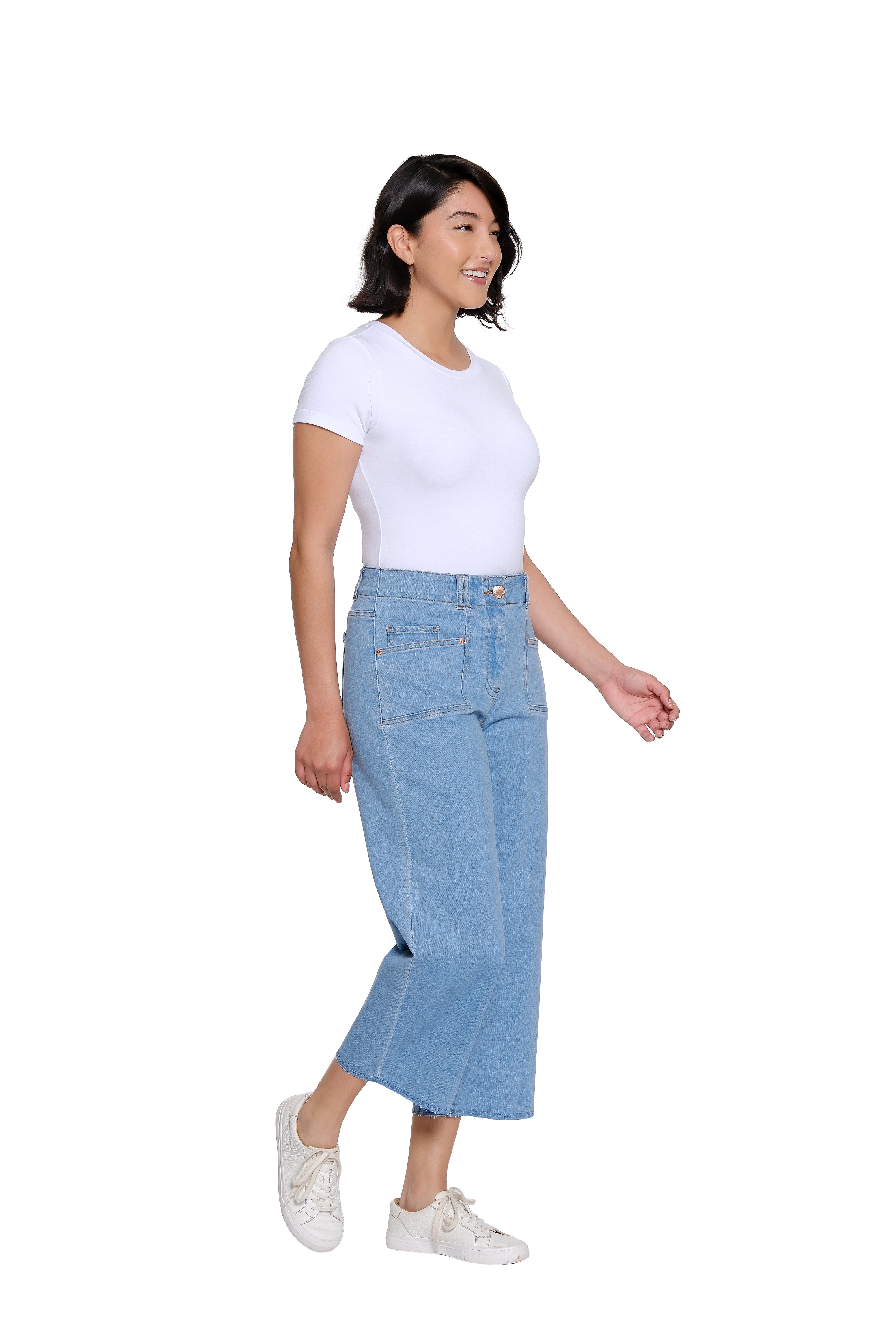 Stretch Denim Crop Pant with Double Belt Loops - Petite - Light Indigo
