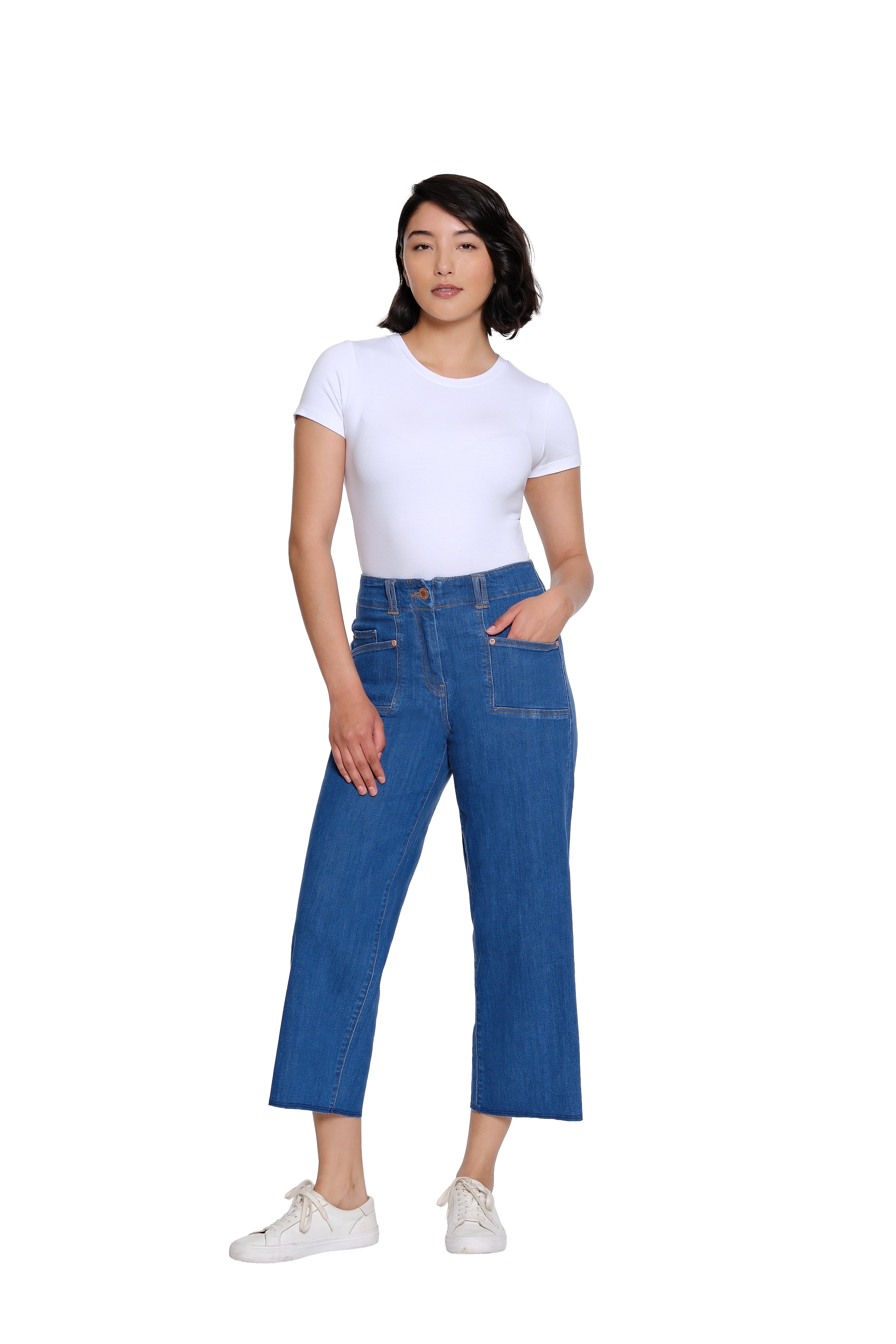 Stretch Denim Crop Pant with Double Belt Loops - Medium Indigo