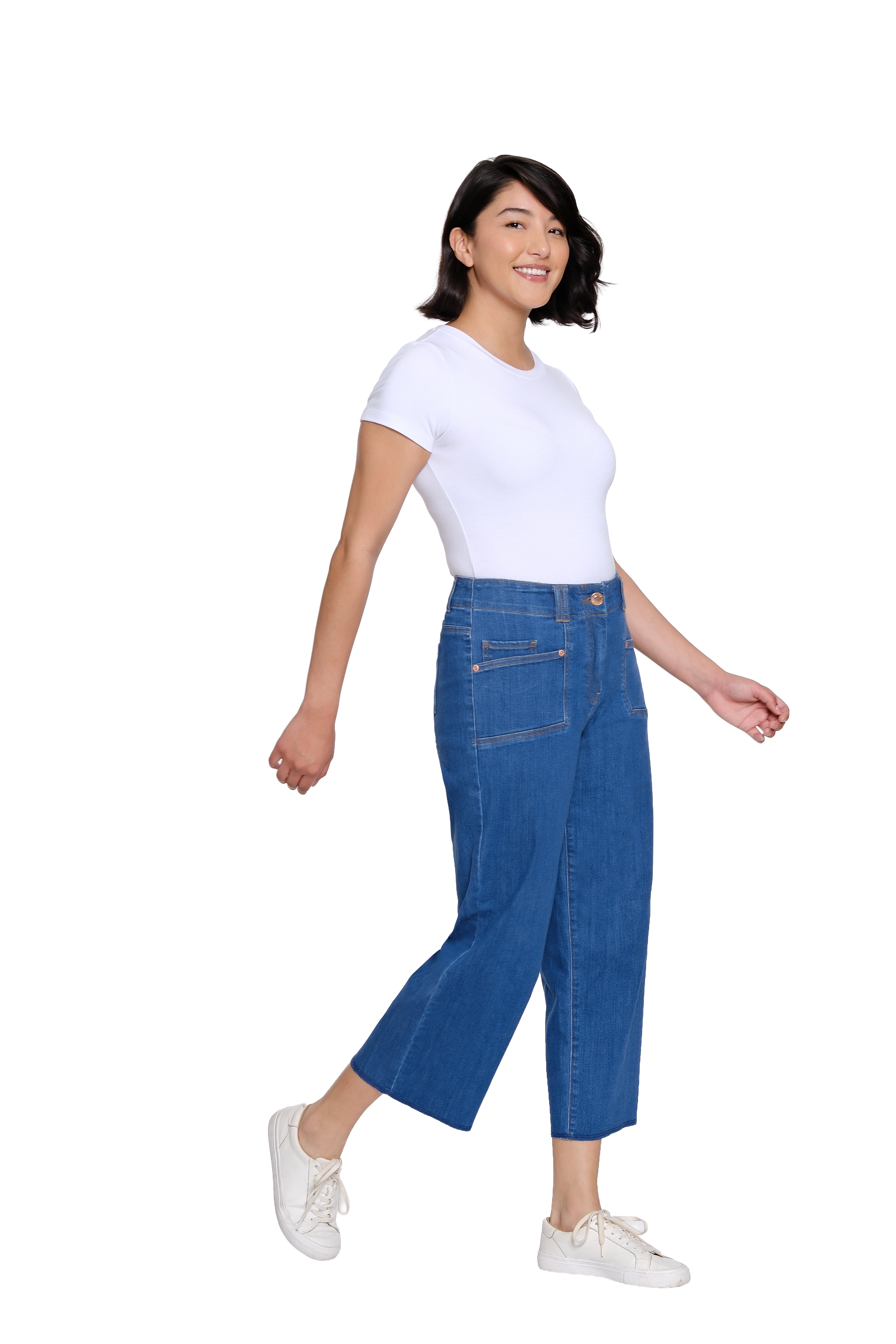 Stretch Denim Crop Pant with Double Belt Loops - Medium Indigo