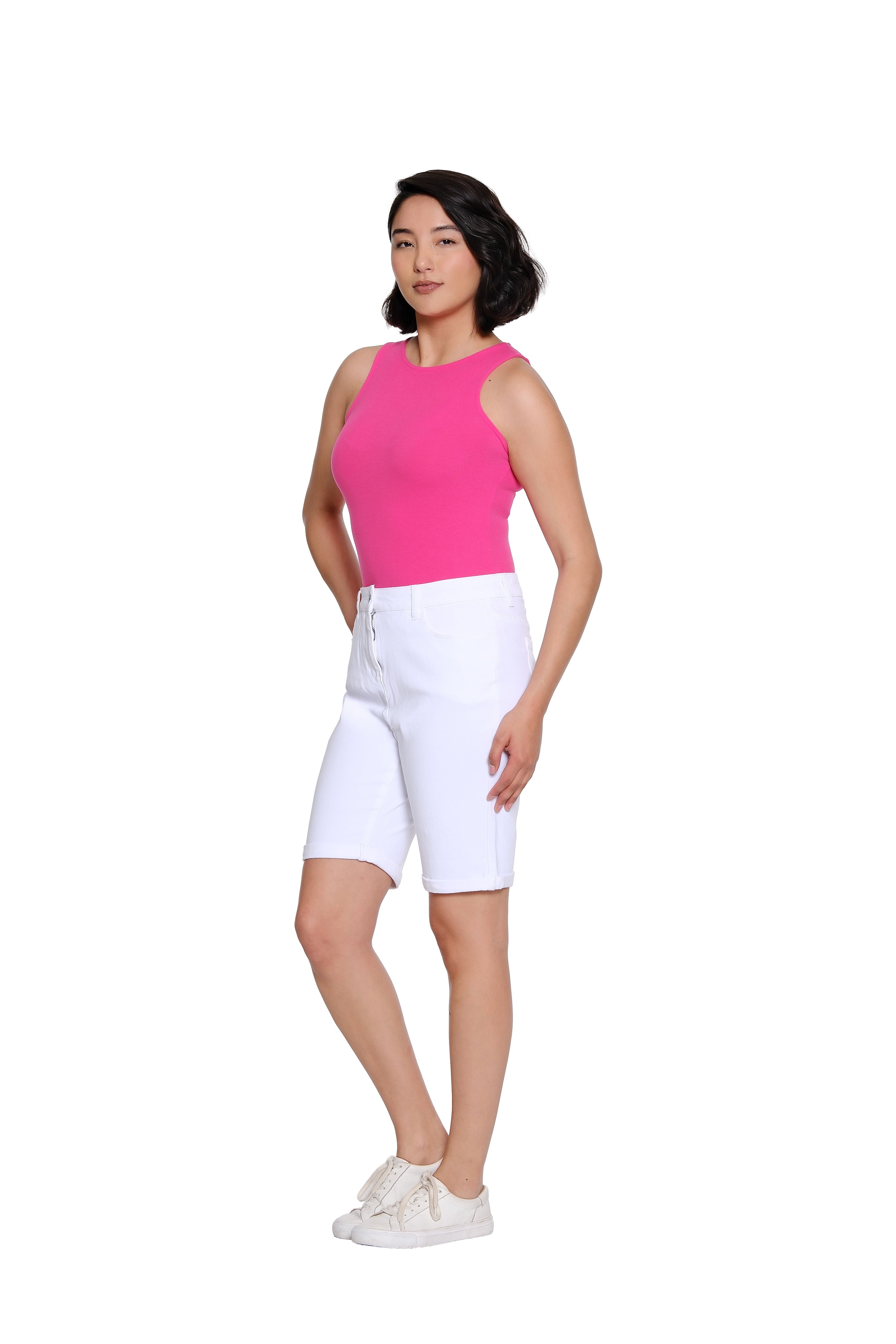 Stretch Denim Short with Rolled Hem - White