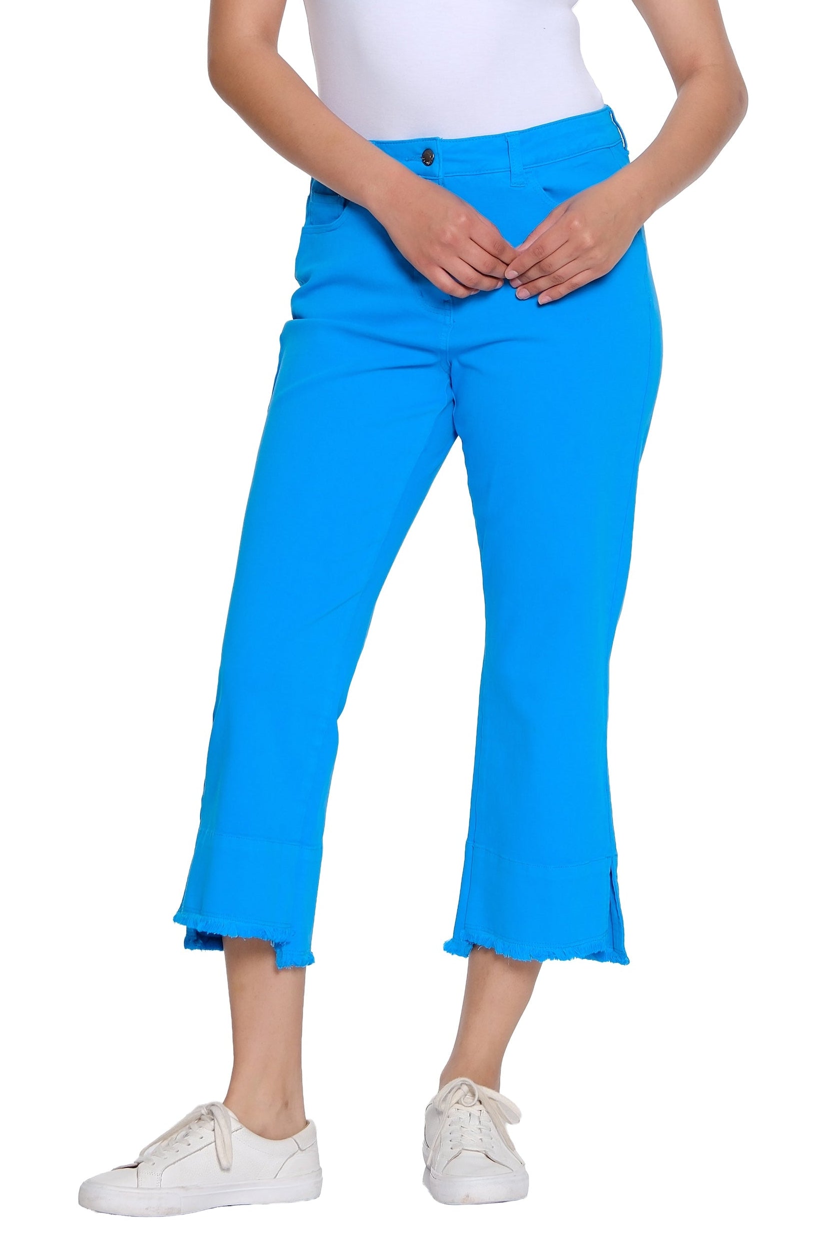Garment-Dyed Stretch Denim Crop Pant - Bright Turquoise