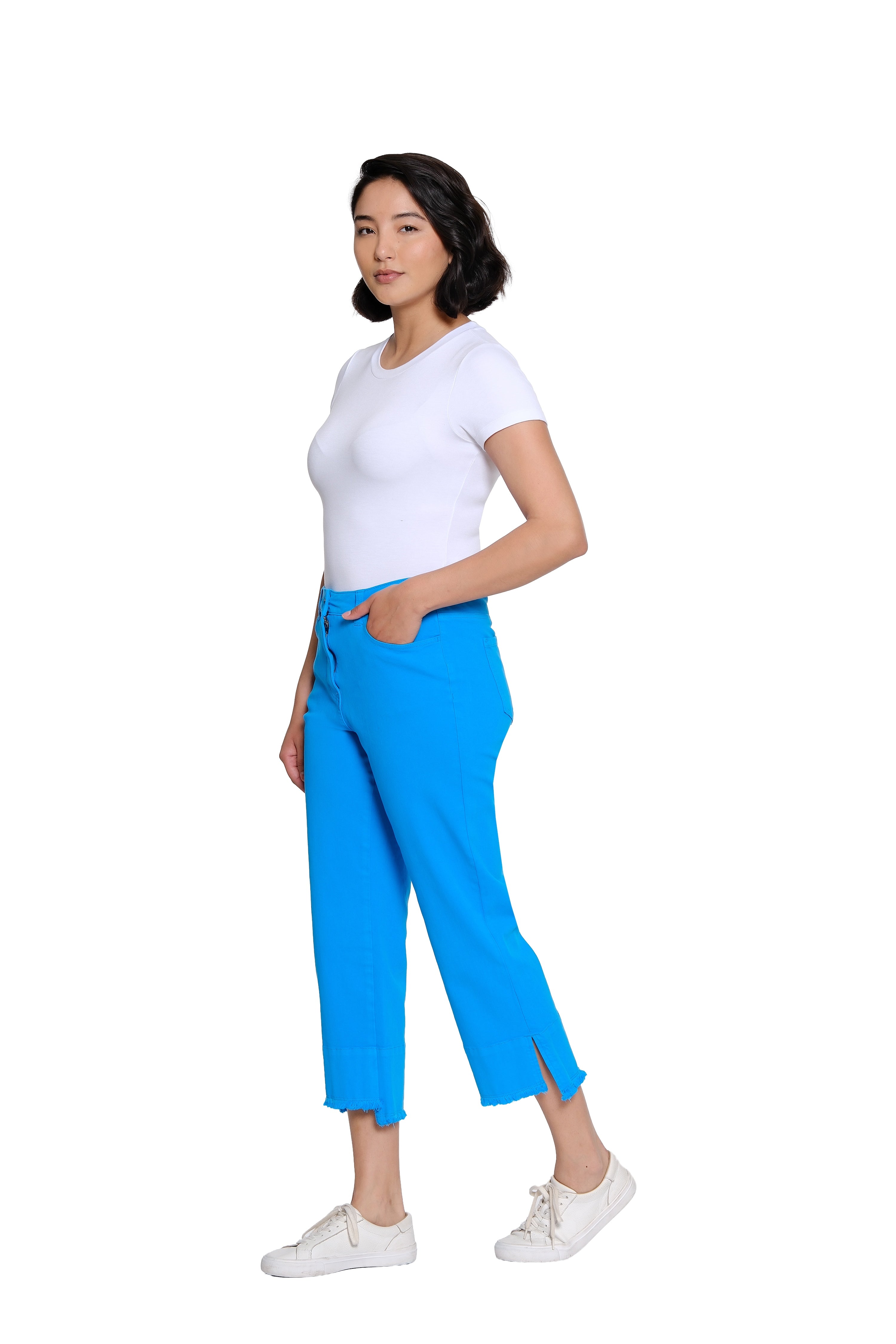 Garment-Dyed Stretch Denim Crop Pant - Bright Turquoise