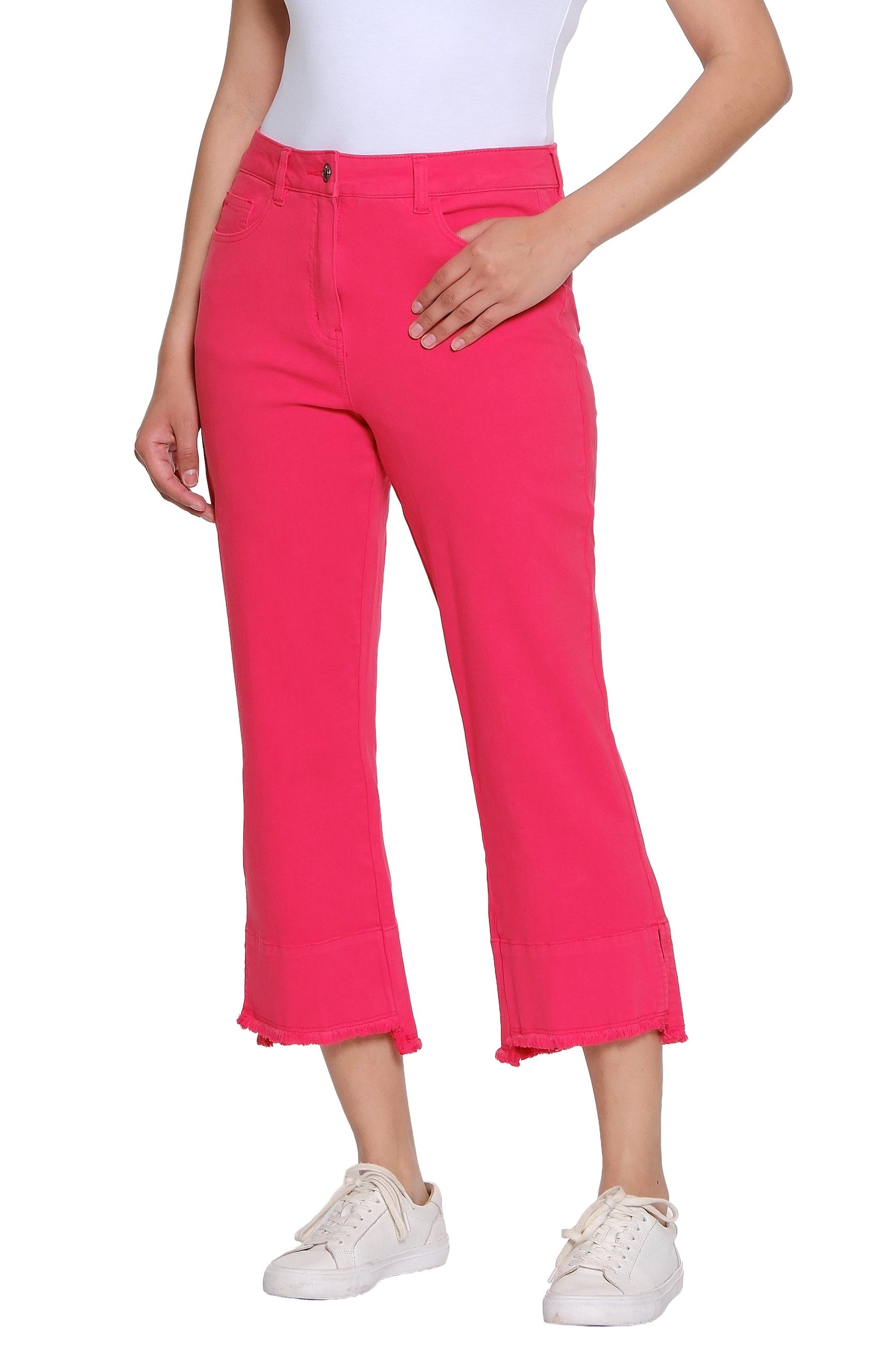 Garment-Dyed Stretch Denim Crop Pant - Fiery Red