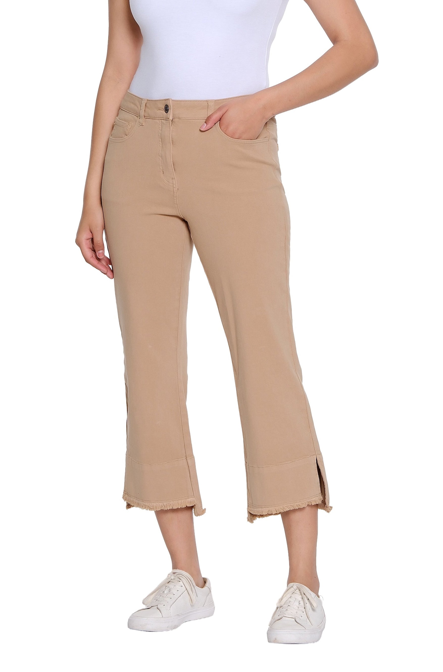 Garment-Dyed Stretch Denim Crop Pant - Khaki