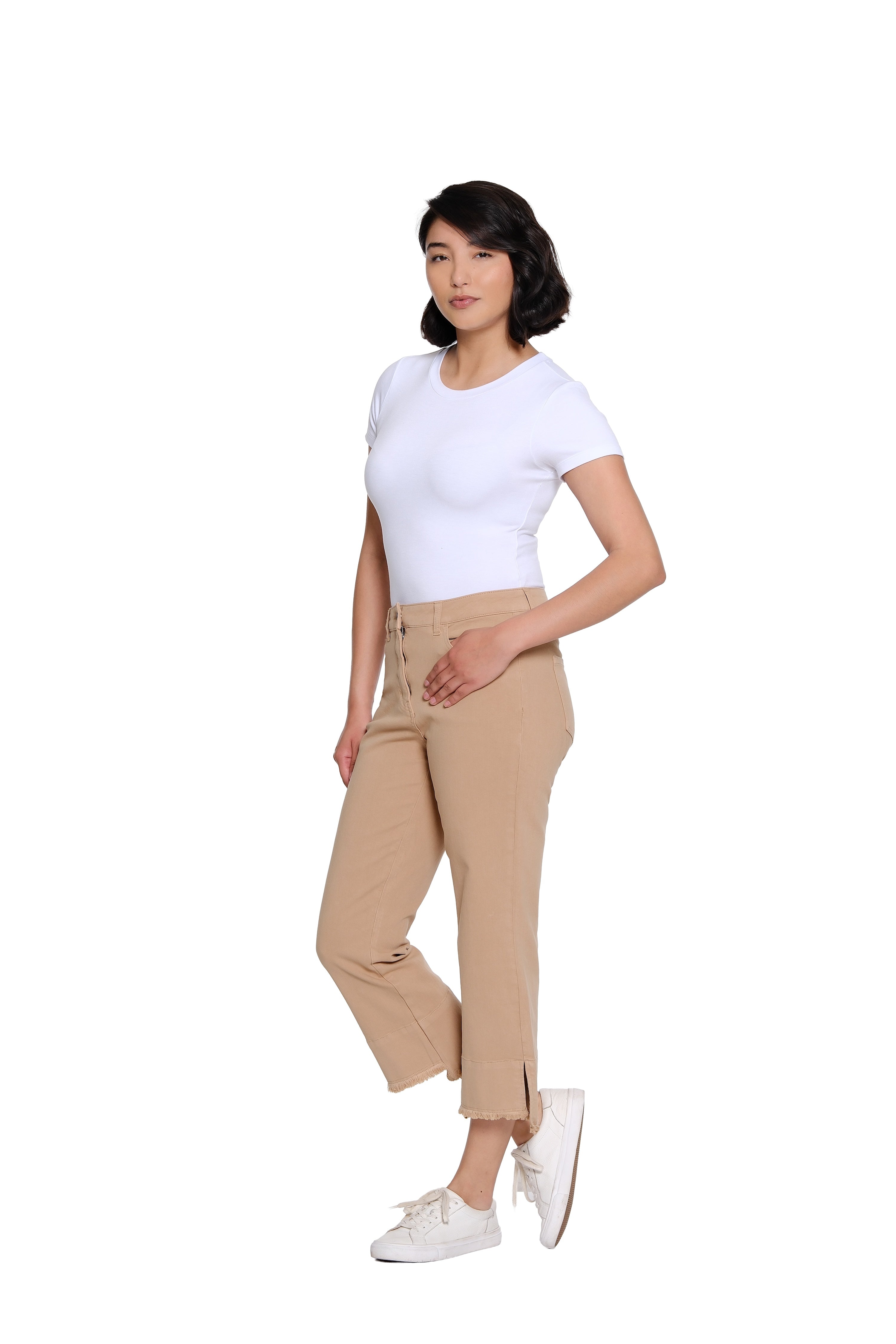 Garment-Dyed Stretch Denim Crop Pant - Khaki