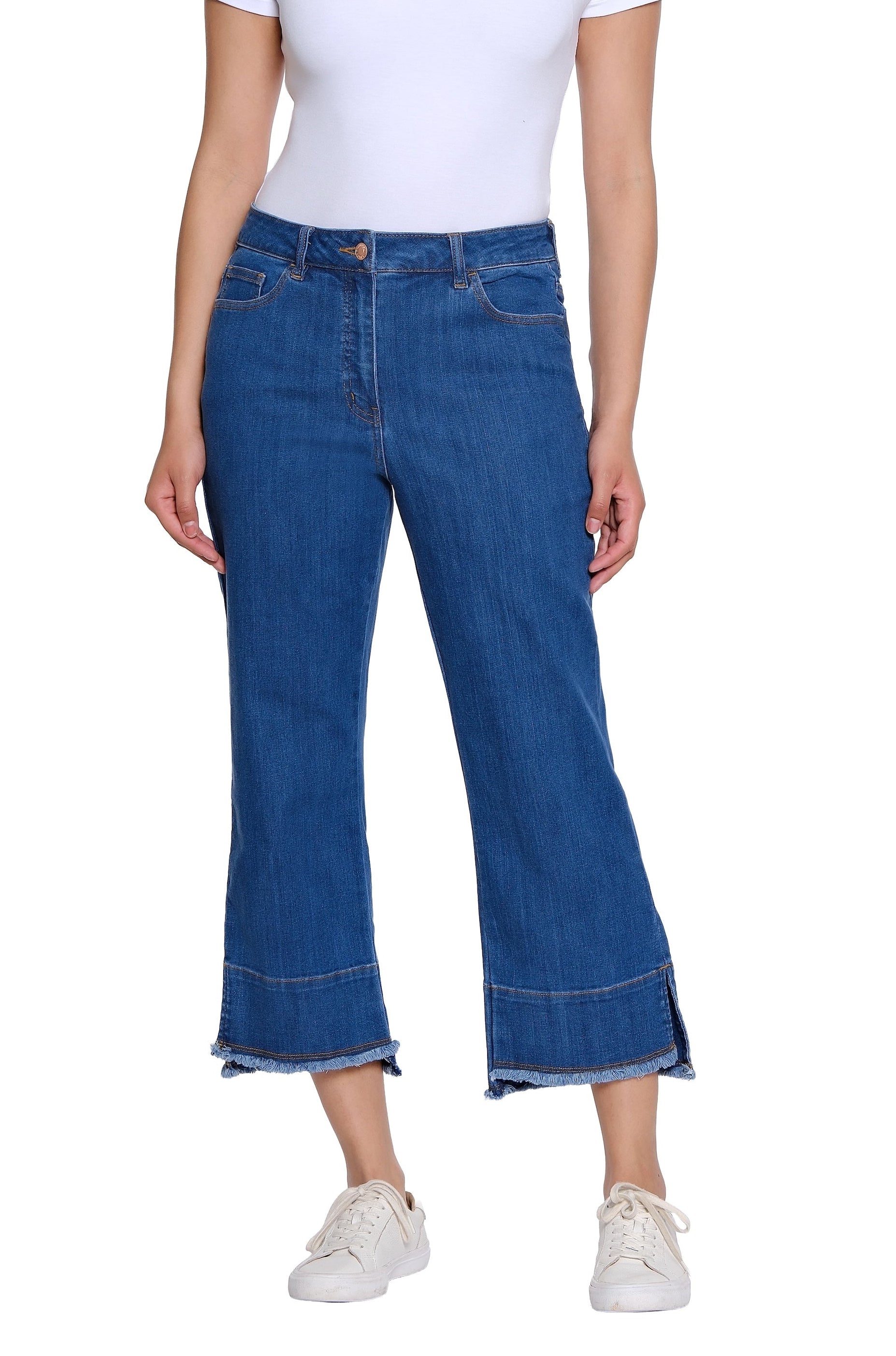 Garment-Dyed Stretch Denim Crop Pant - Medium Indigo