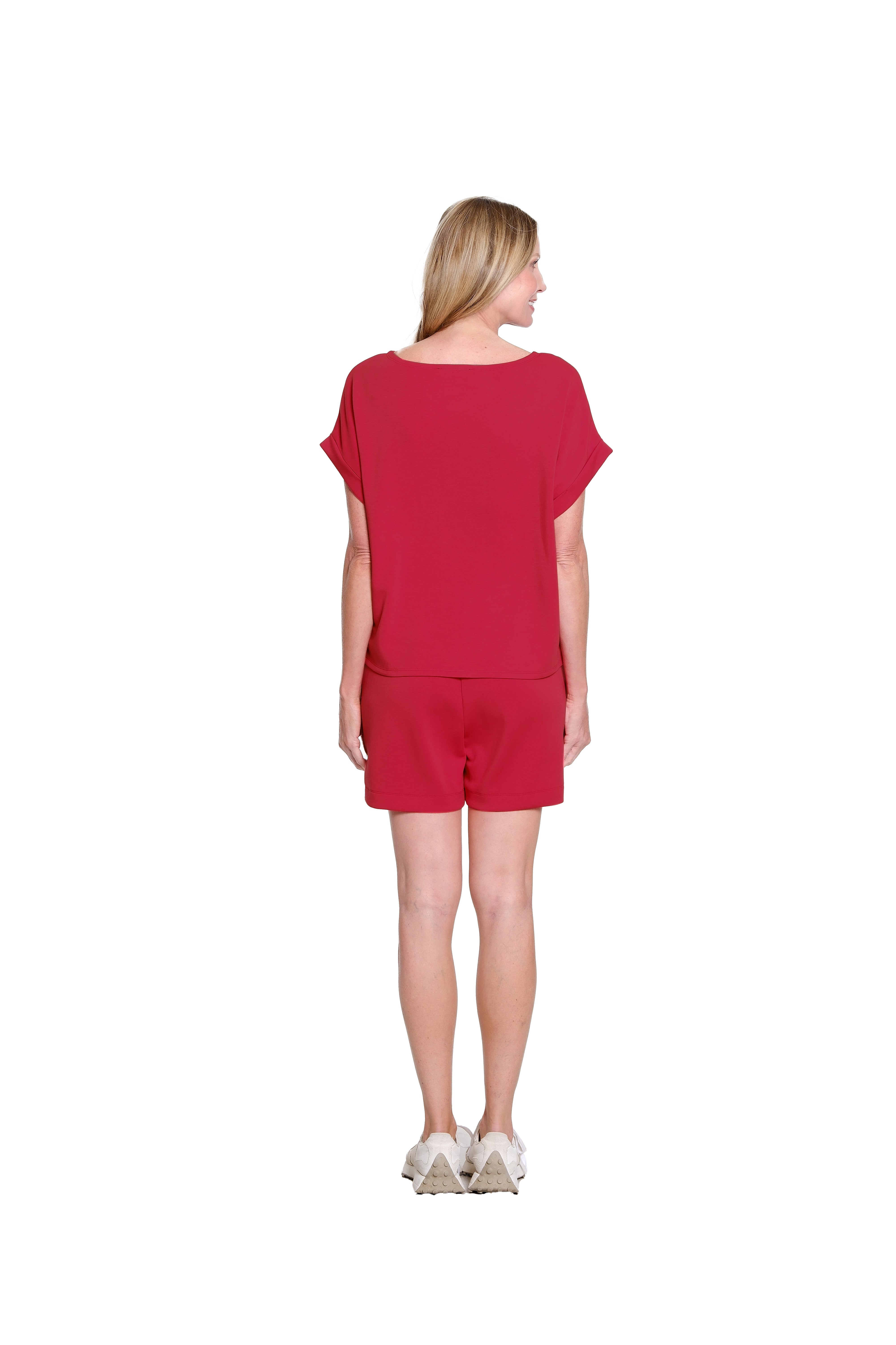 Dolman-Sleeve Knit Top with Rolled Cuffs - Fiery Red