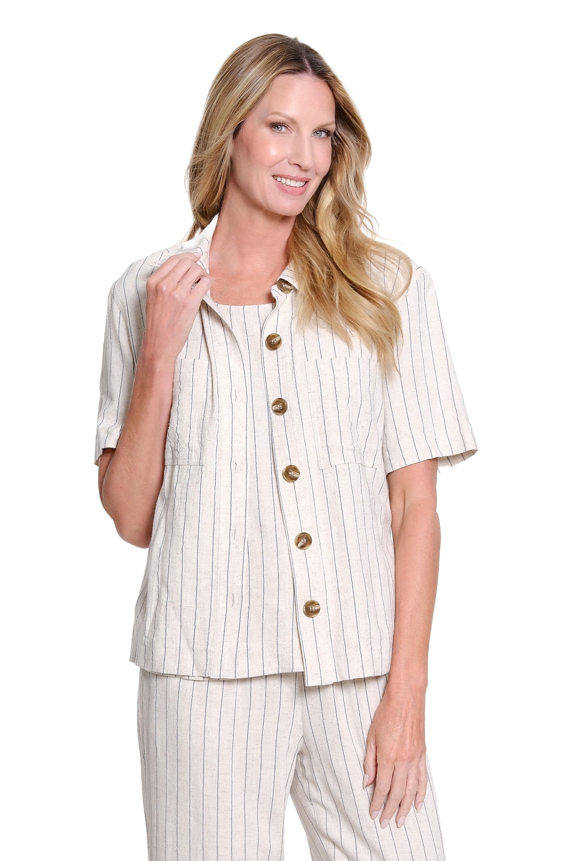 Stripe Textured Slub Woven Jacket - Flax