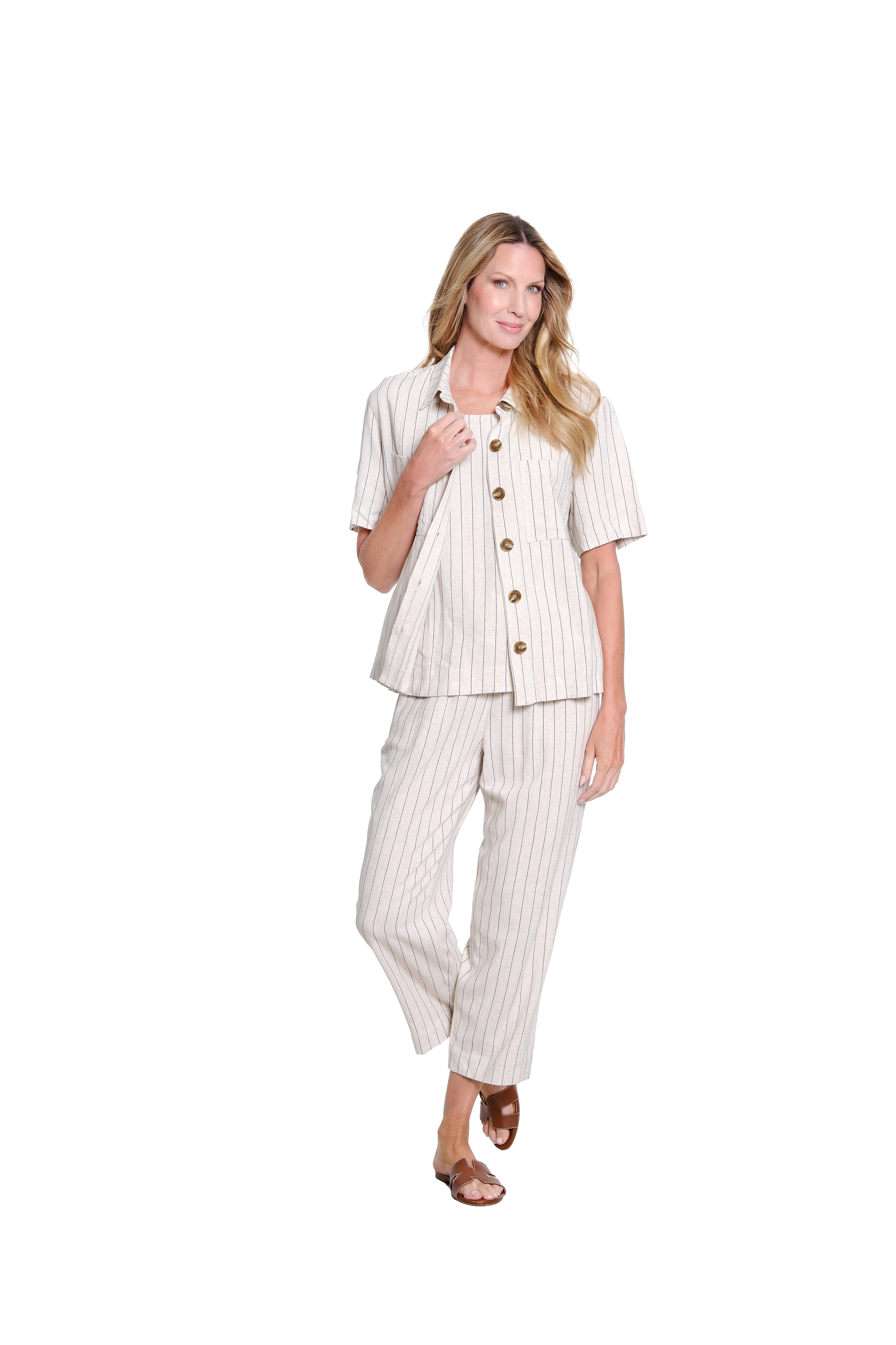 Stripe Textured Slub Woven Jacket - Flax