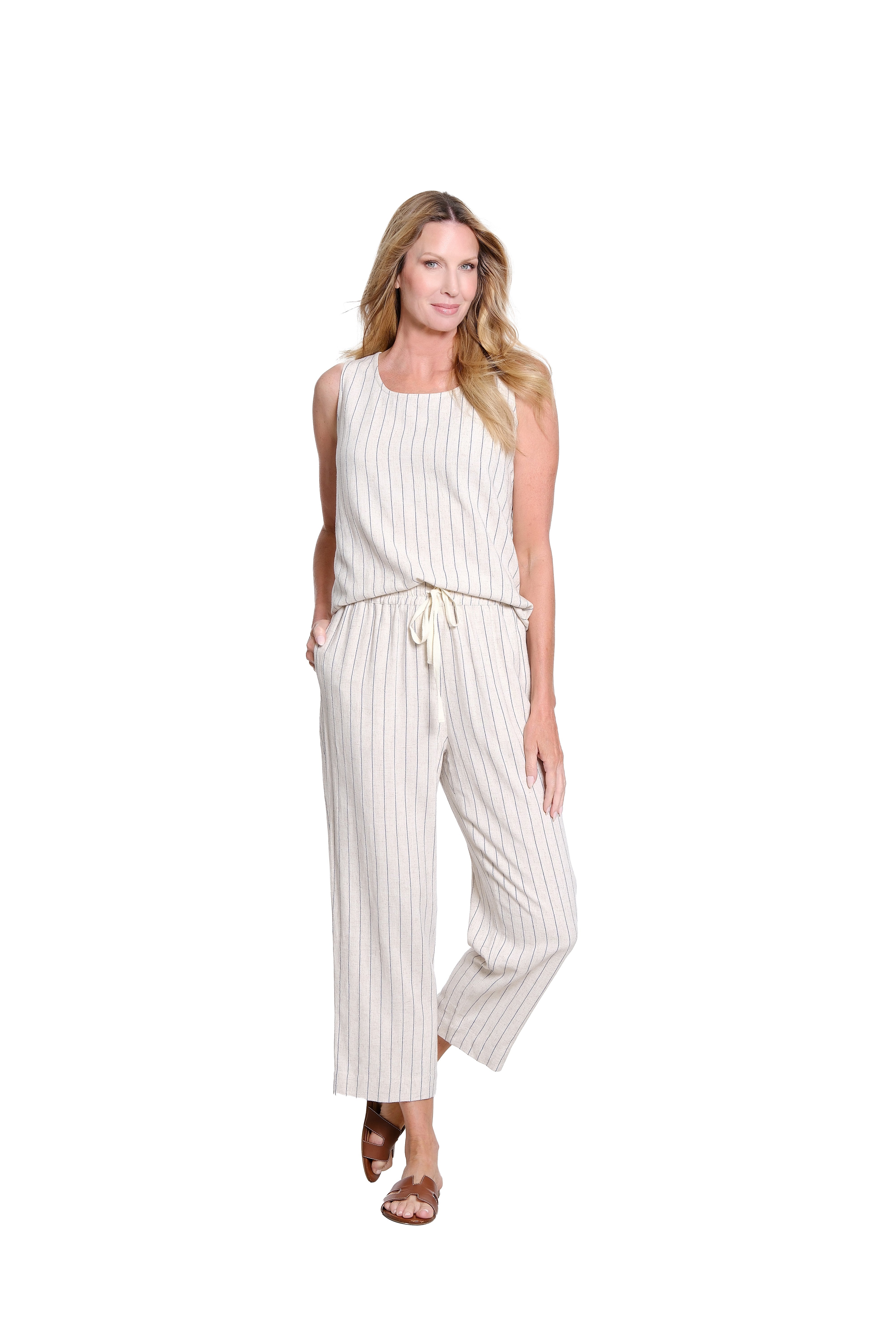 Stripe Pull-On Crop Pant - Flax