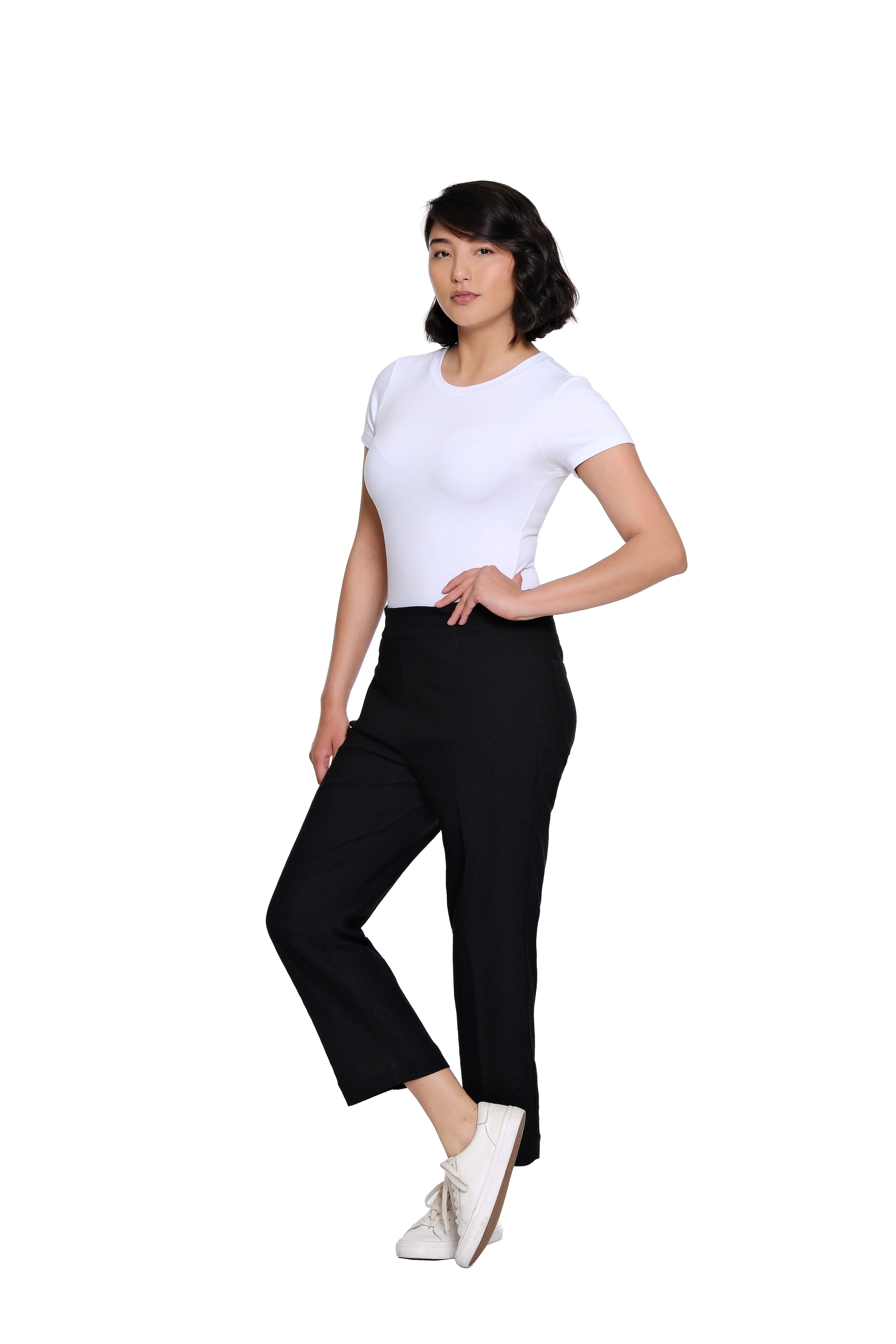 Jacquard Woven Crop Pant - Black