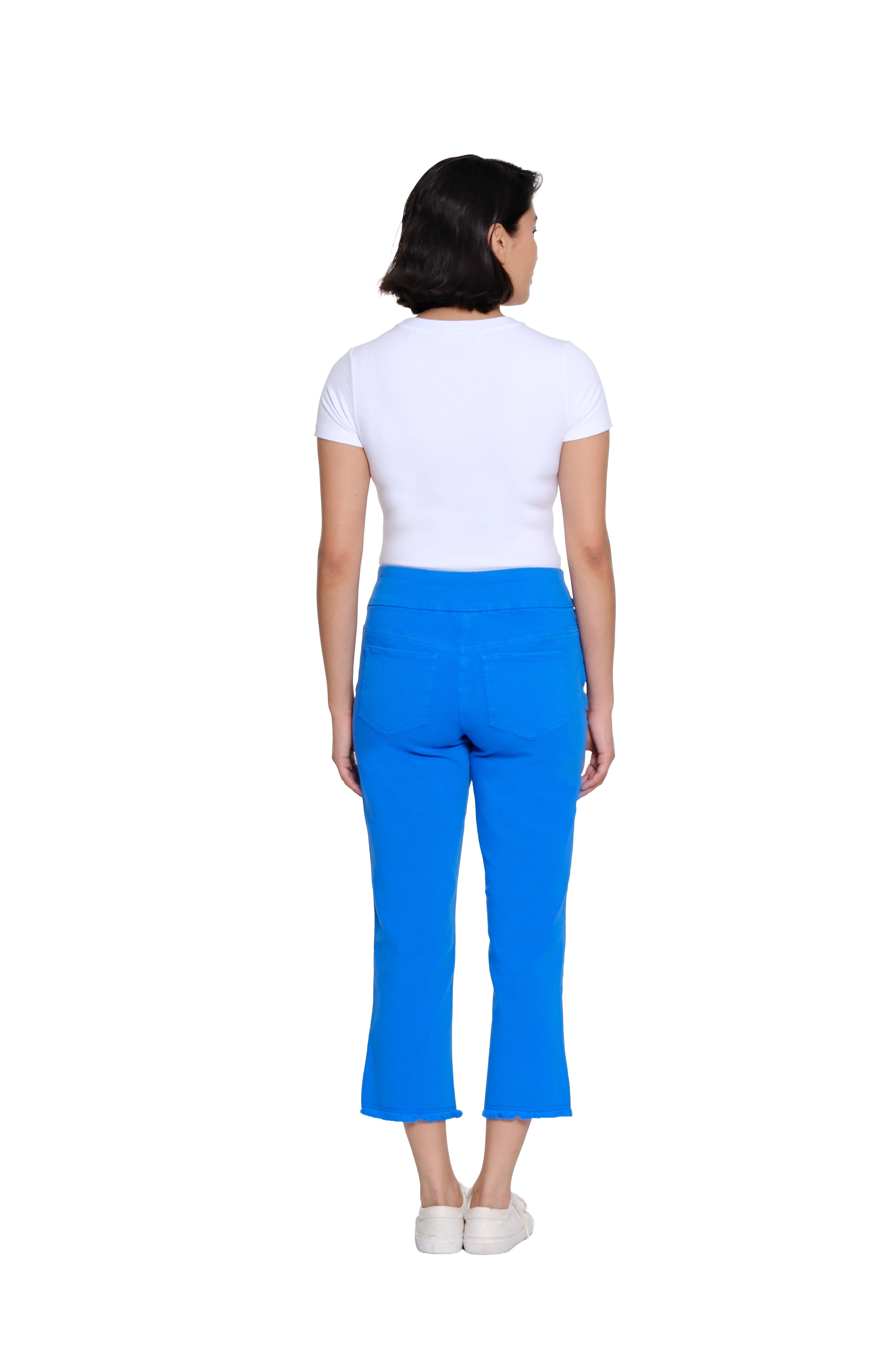 Stretch Denim Crop Pant with Fringe Hem - Electric Blue