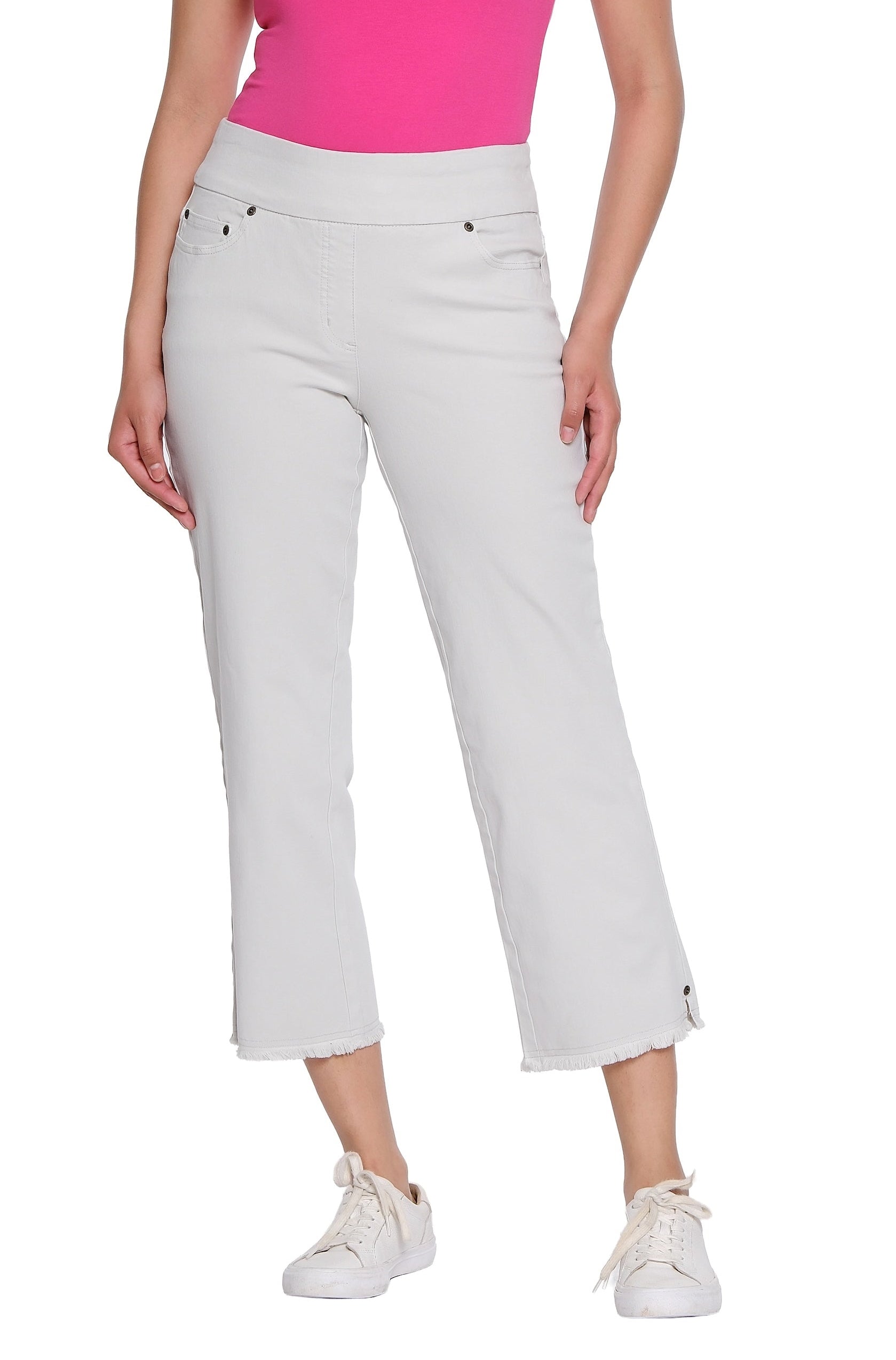 Stretch Denim Crop Pant with Fringe Hem - Ice Grey