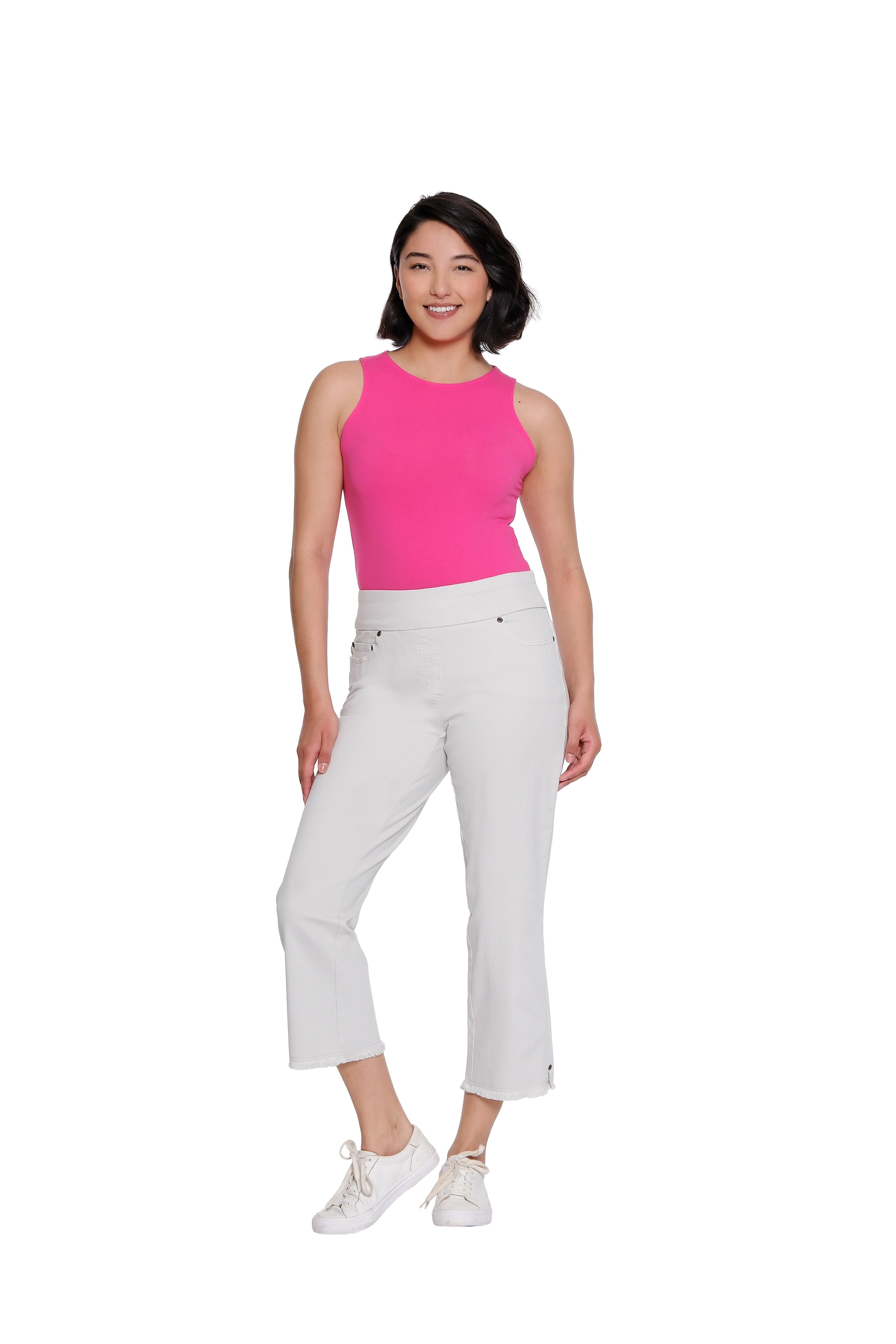 Stretch Denim Crop Pant with Fringe Hem - Ice Grey