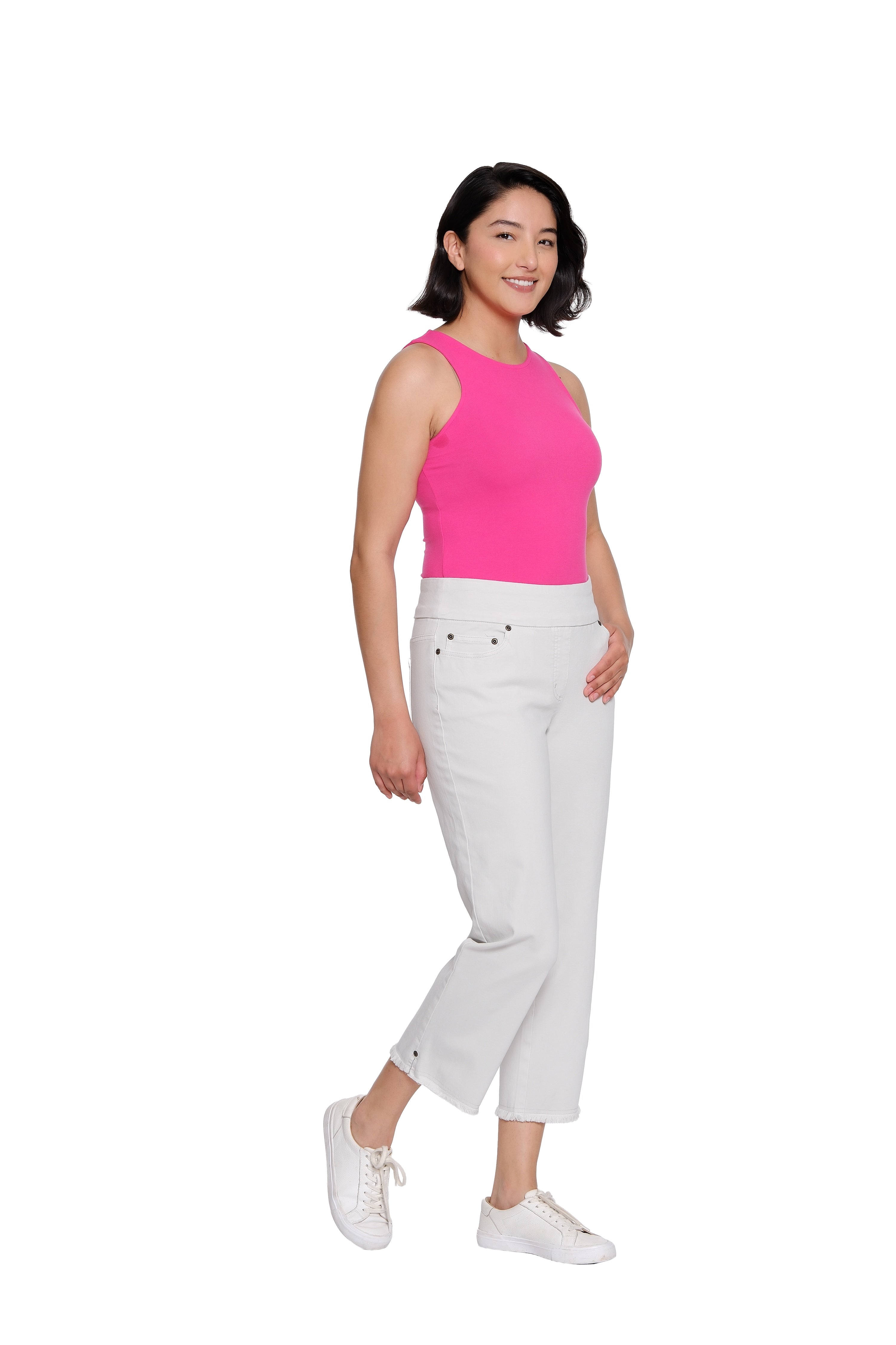 Stretch Denim Crop Pant with Fringe Hem - Ice Grey