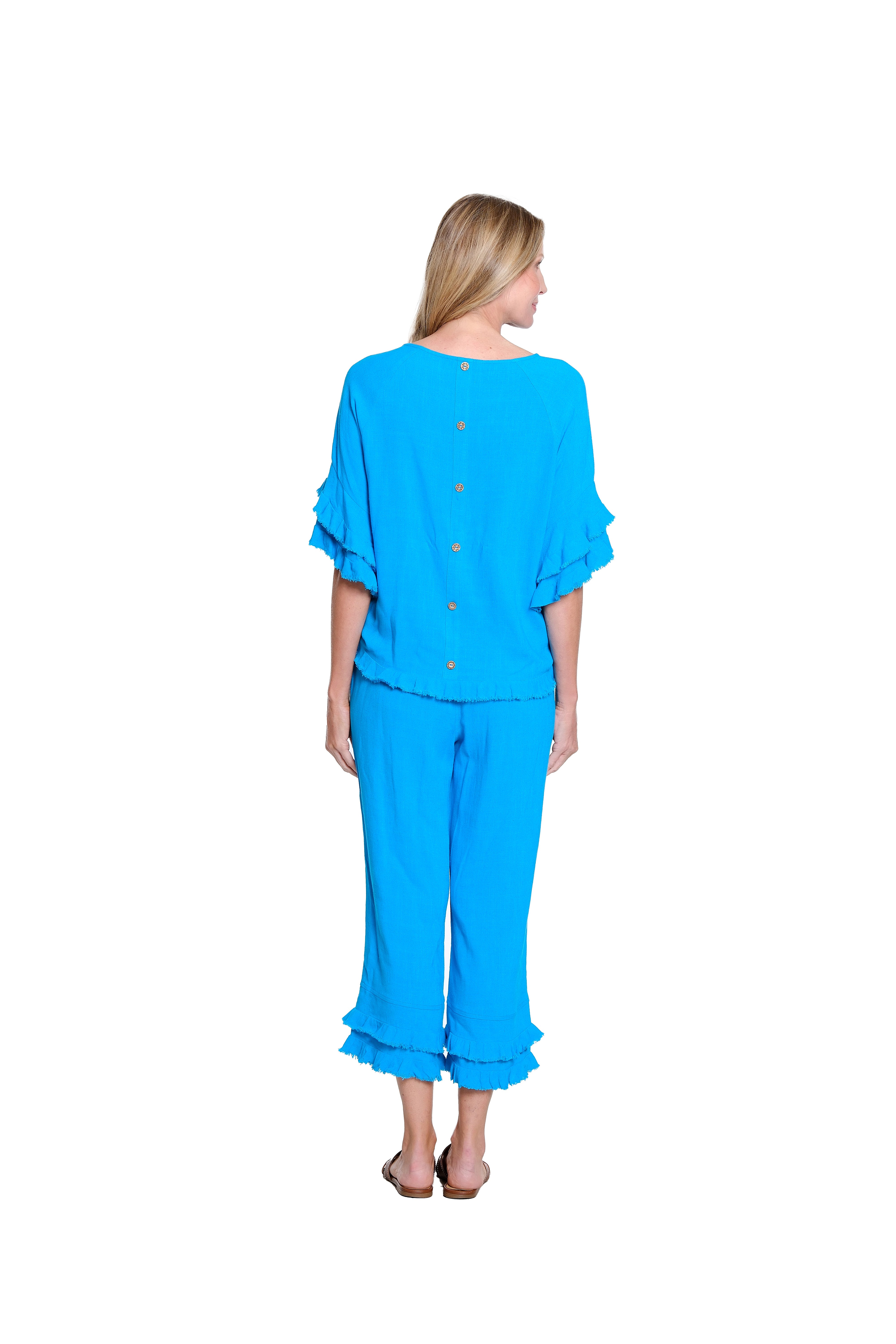 Drawstring Fringe Flounce Crop Pant - Missy