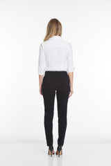 Pull-On Solid Narrow Leg Pant With Real Front Pockets - Black