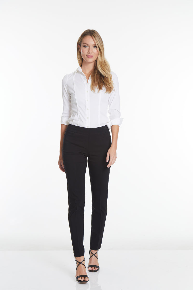 Pull-On Solid Narrow Leg Pant With Real Front Pockets - Black