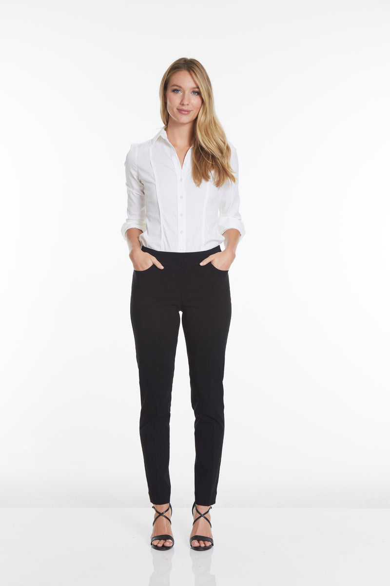 Pull-On Solid Narrow Leg Pant With Real Front Pockets - Black