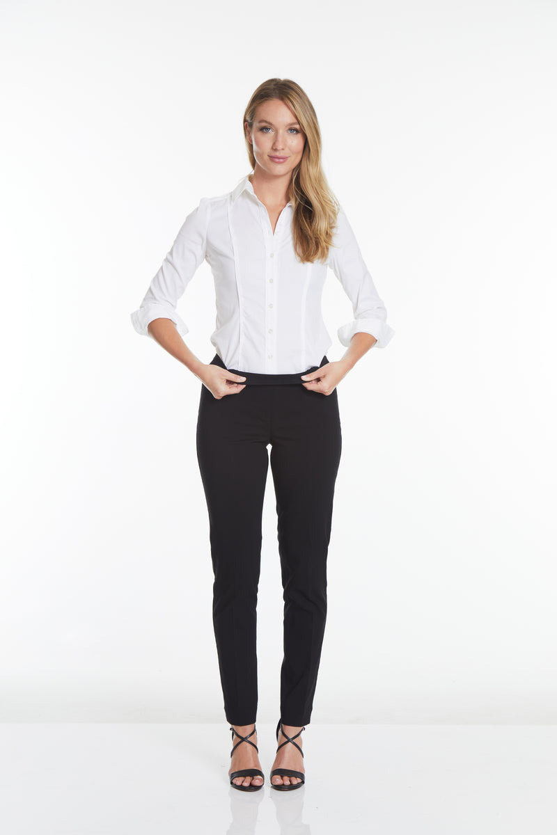 Pull-On Solid Narrow Leg Pant With Real Front Pockets - Black