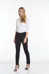 Pull-On Solid Narrow Leg Pant With Real Front Pockets - Black