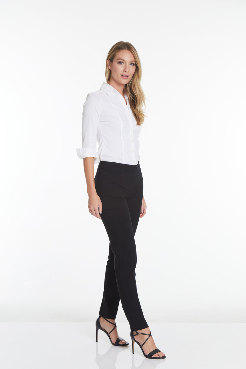 Pull-On Solid Narrow Leg Pant With Real Front Pockets - Black