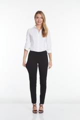 Pull-On Solid Narrow Leg Pant With Real Front Pockets - Black