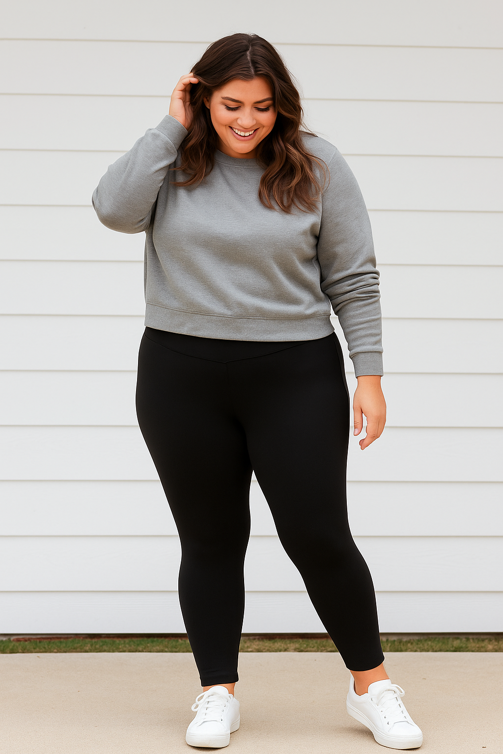 Plus Size Black Wide Band Pull-On Ankle Legging