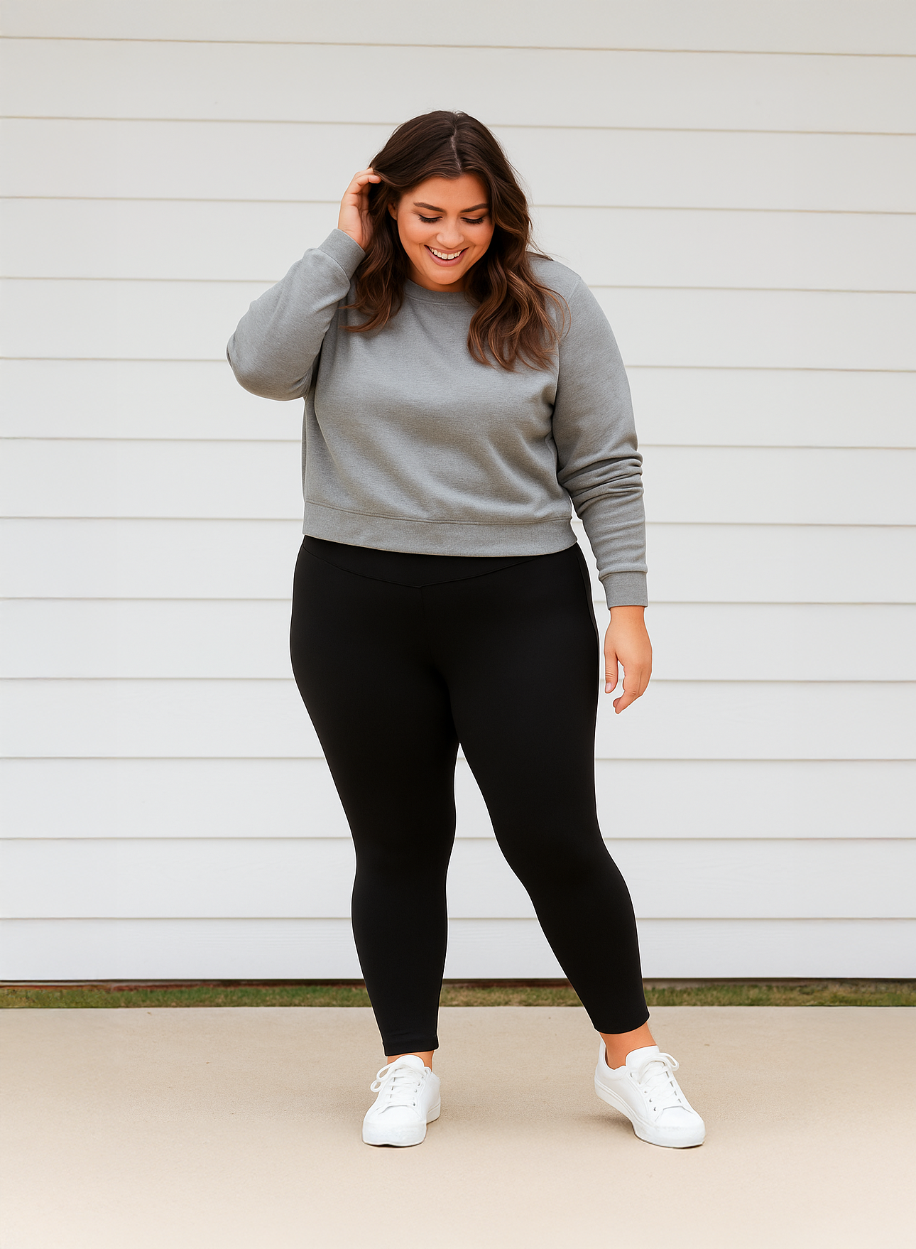 Plus Size Black Wide Band Pull-On Ankle Legging
