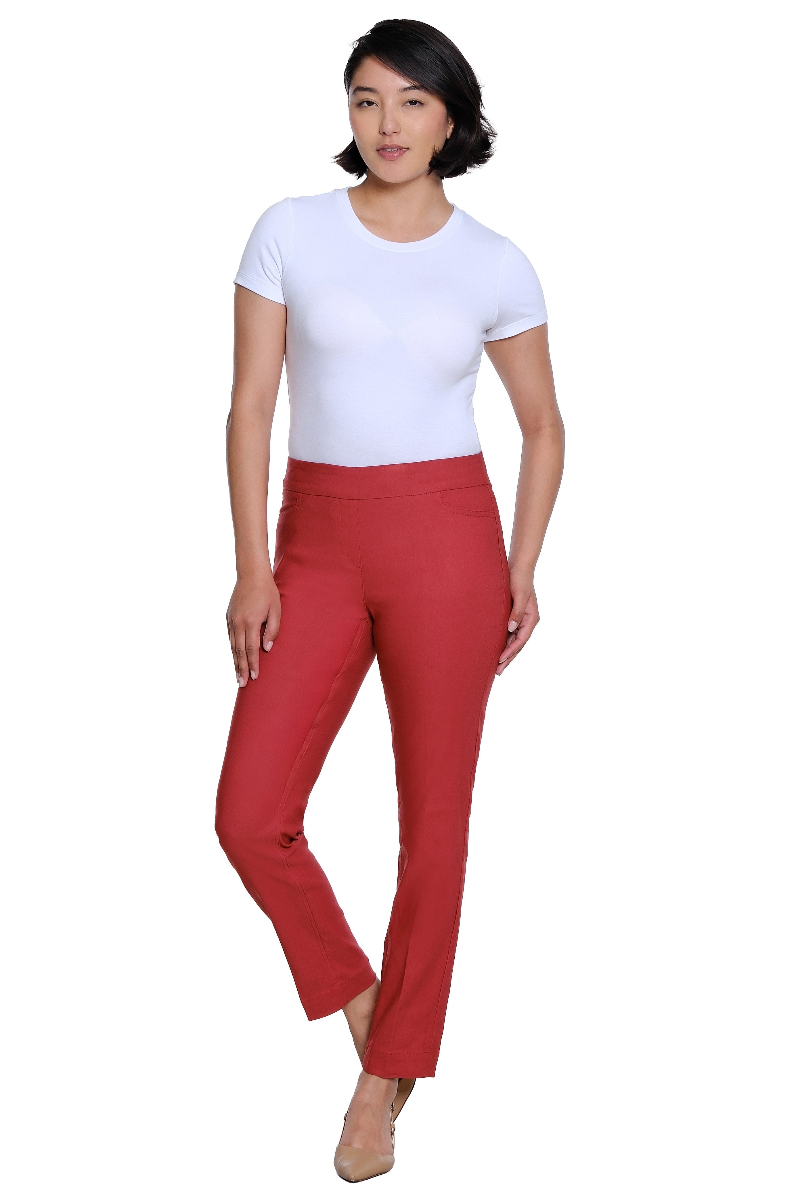 Pull On Ankle Pant with Real Front and Back Pockets - Brick