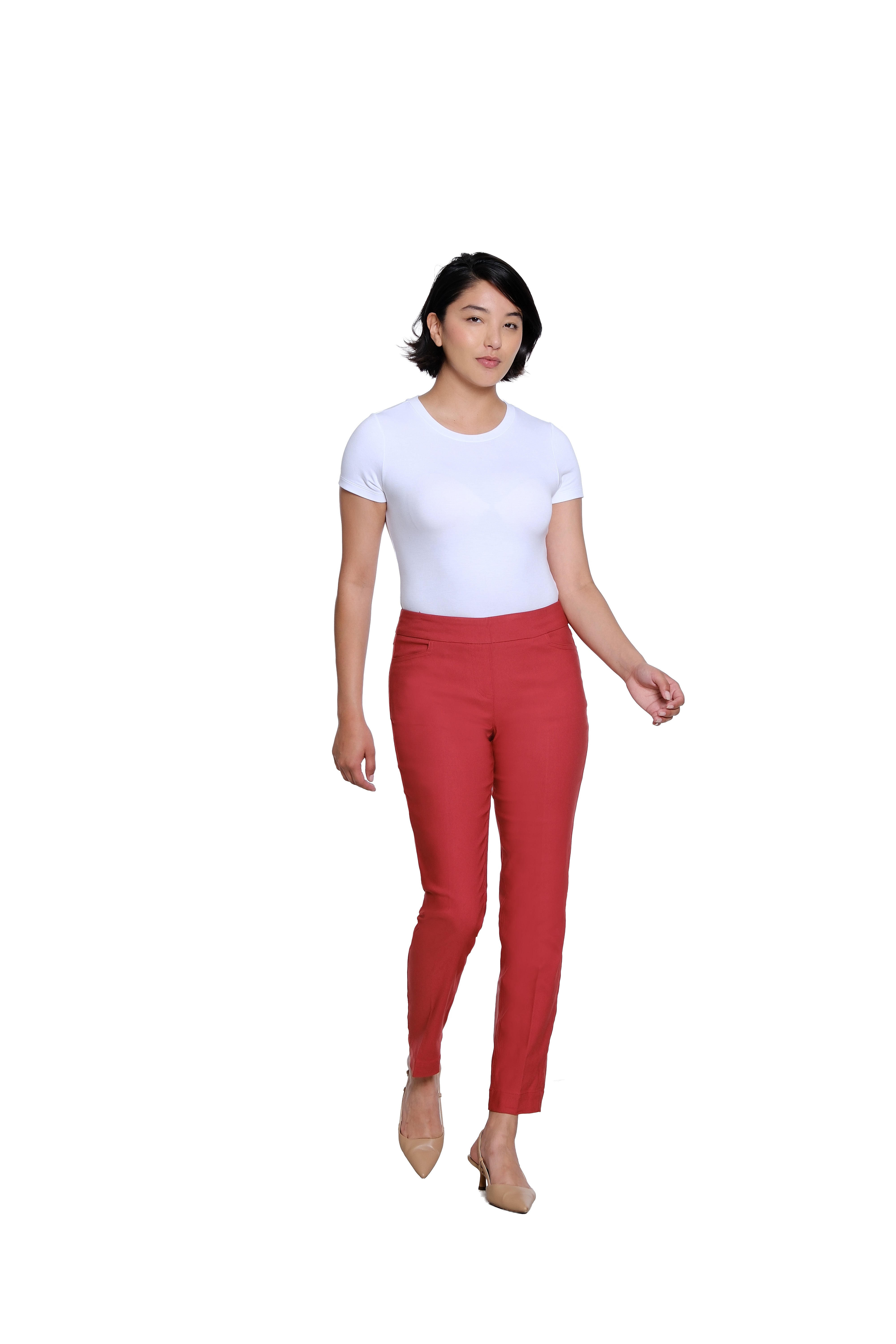 Pull On Ankle Pant with Real Front and Back Pockets - Brick
