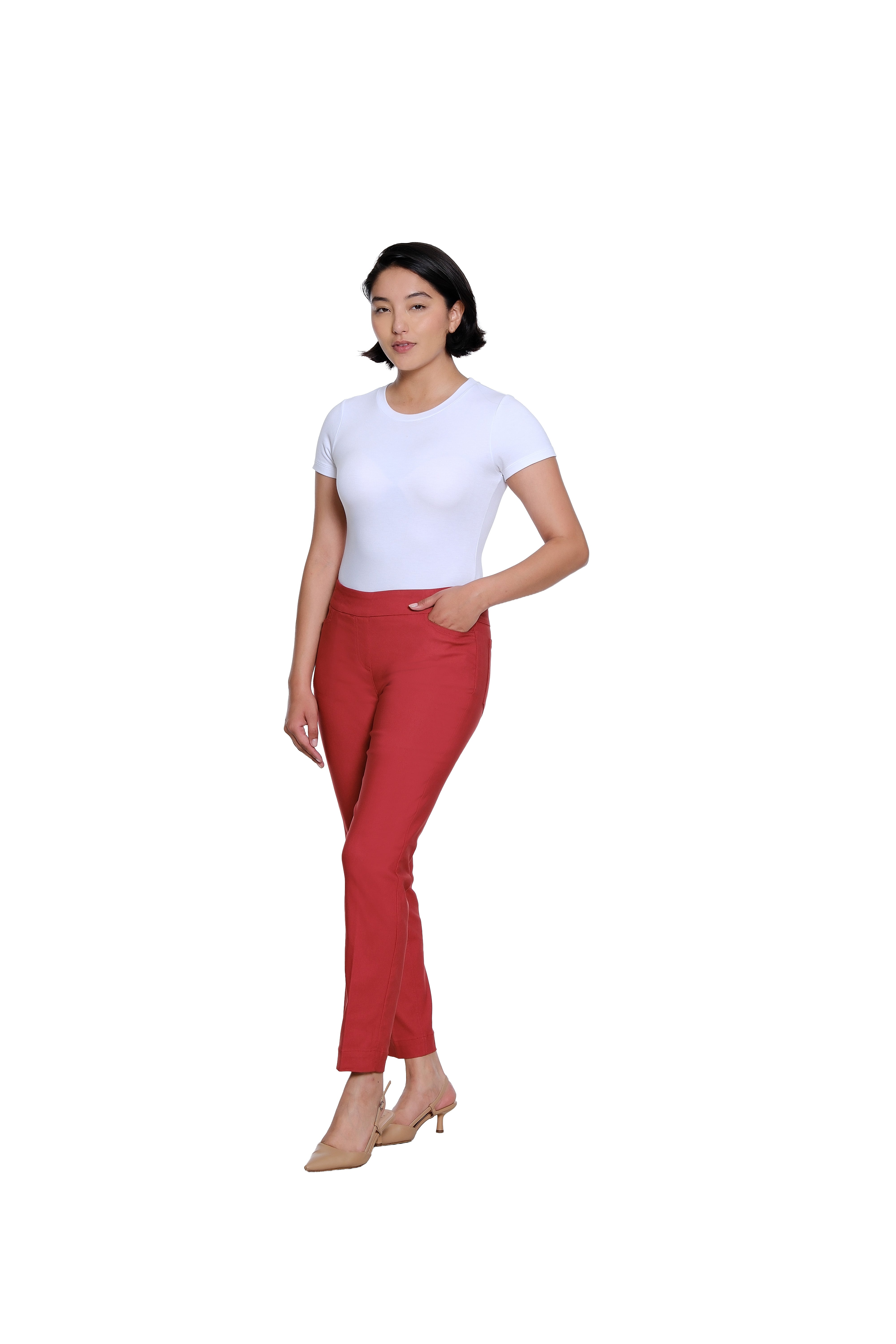 Pull On Ankle Pant with Real Front and Back Pockets - Brick