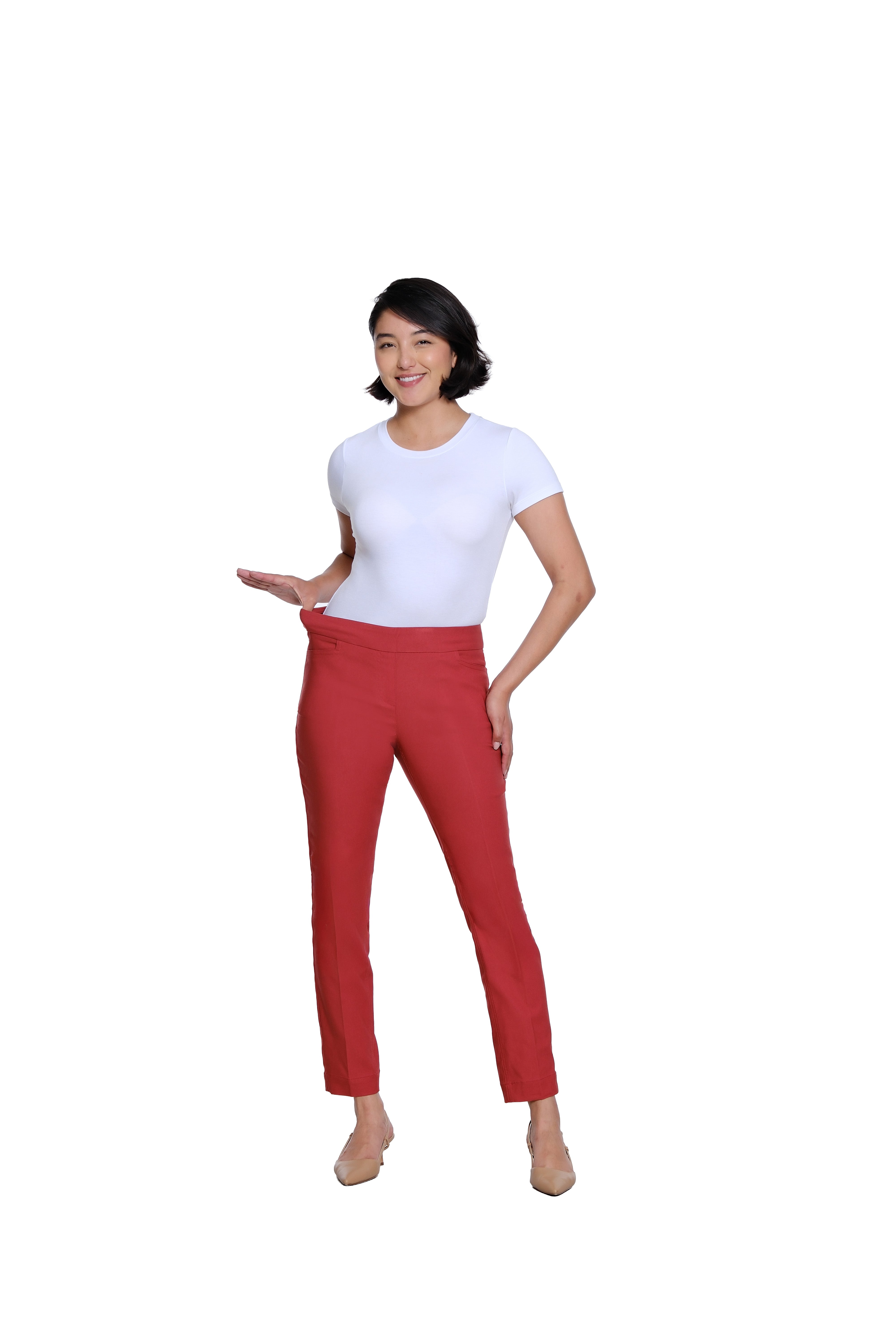 Pull On Ankle Pant with Real Front and Back Pockets - Brick