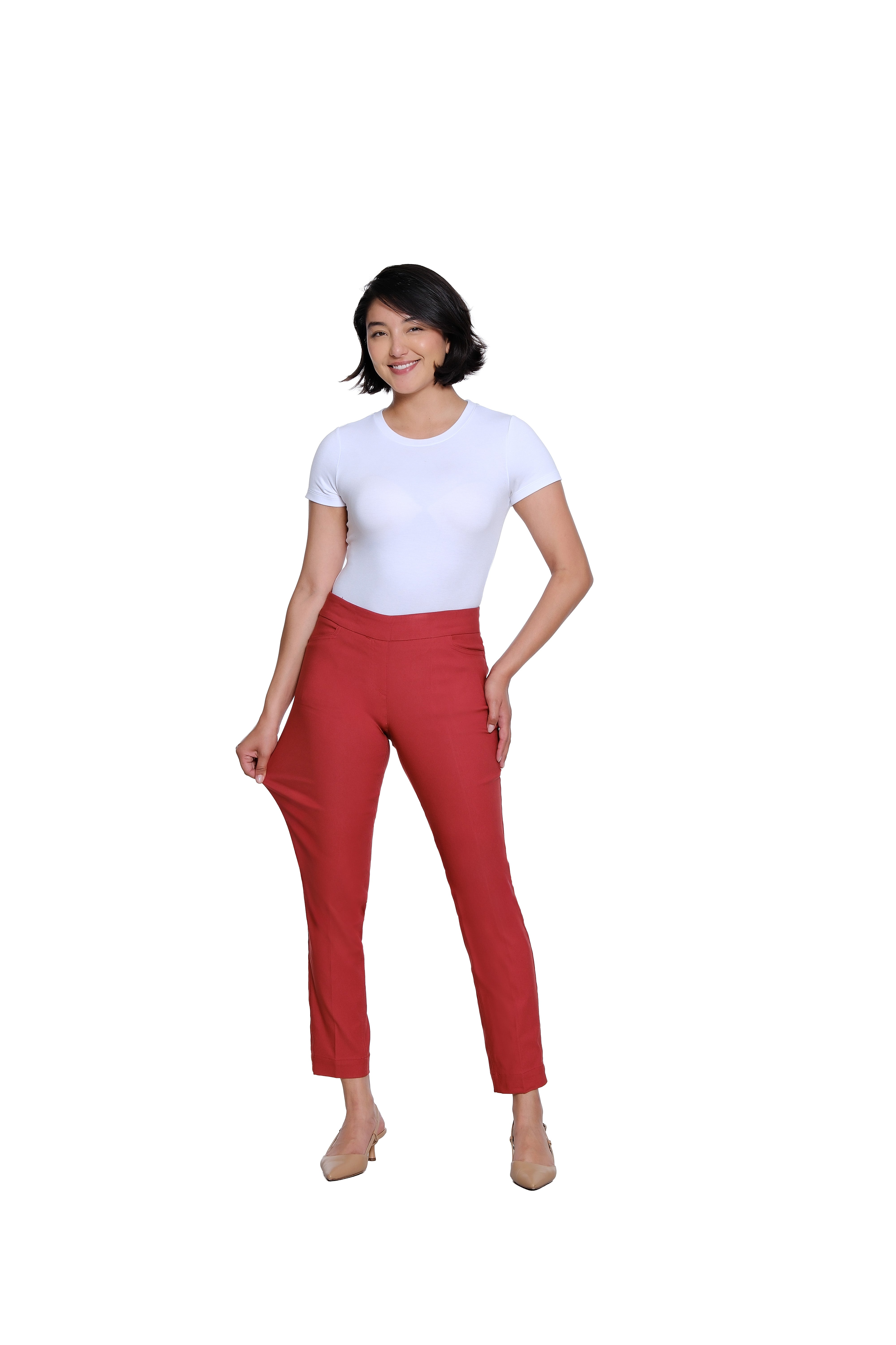 Pull On Ankle Pant with Real Front and Back Pockets - Brick