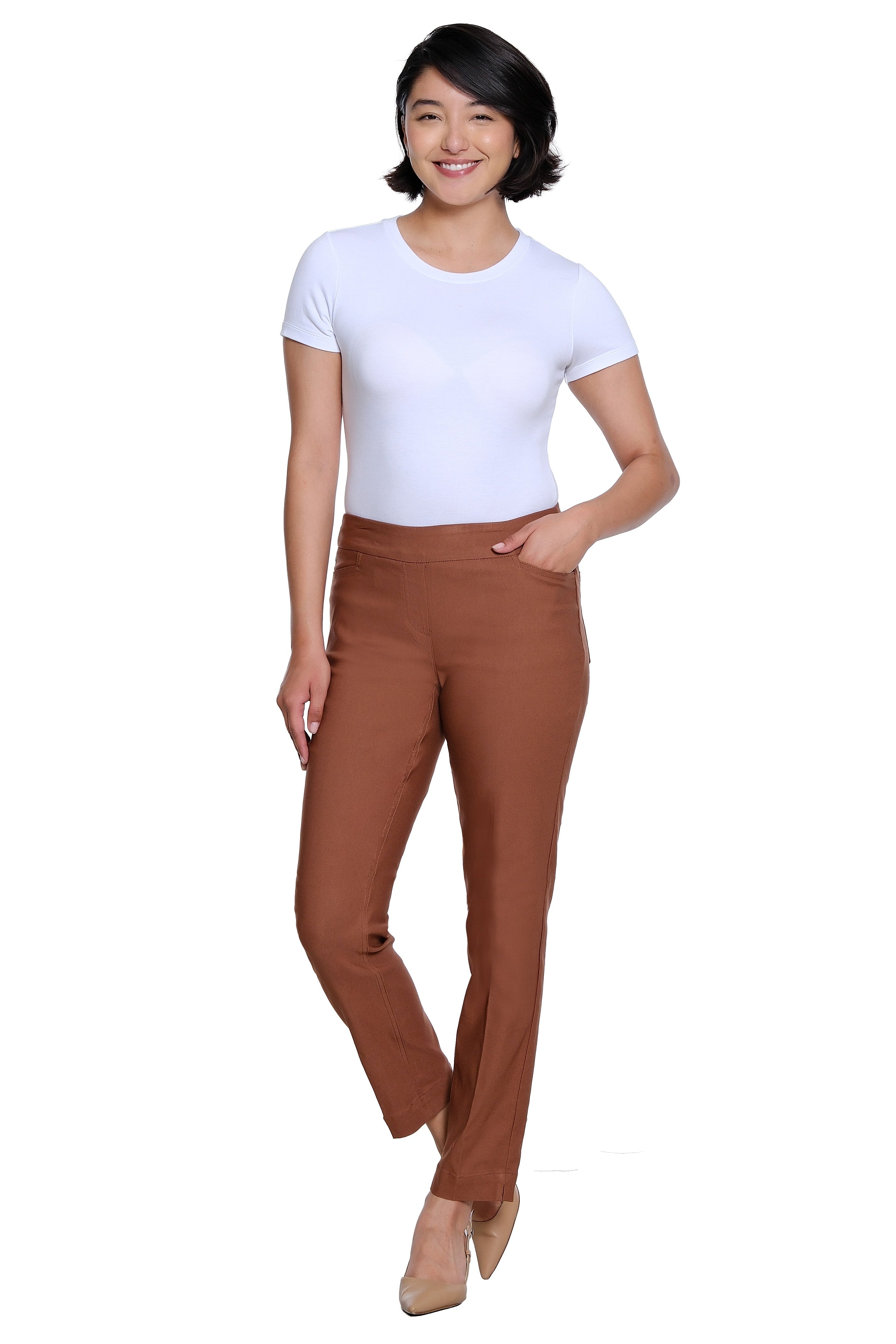 Pull On Ankle Pant with Real Front and Back Pockets - Cocoa
