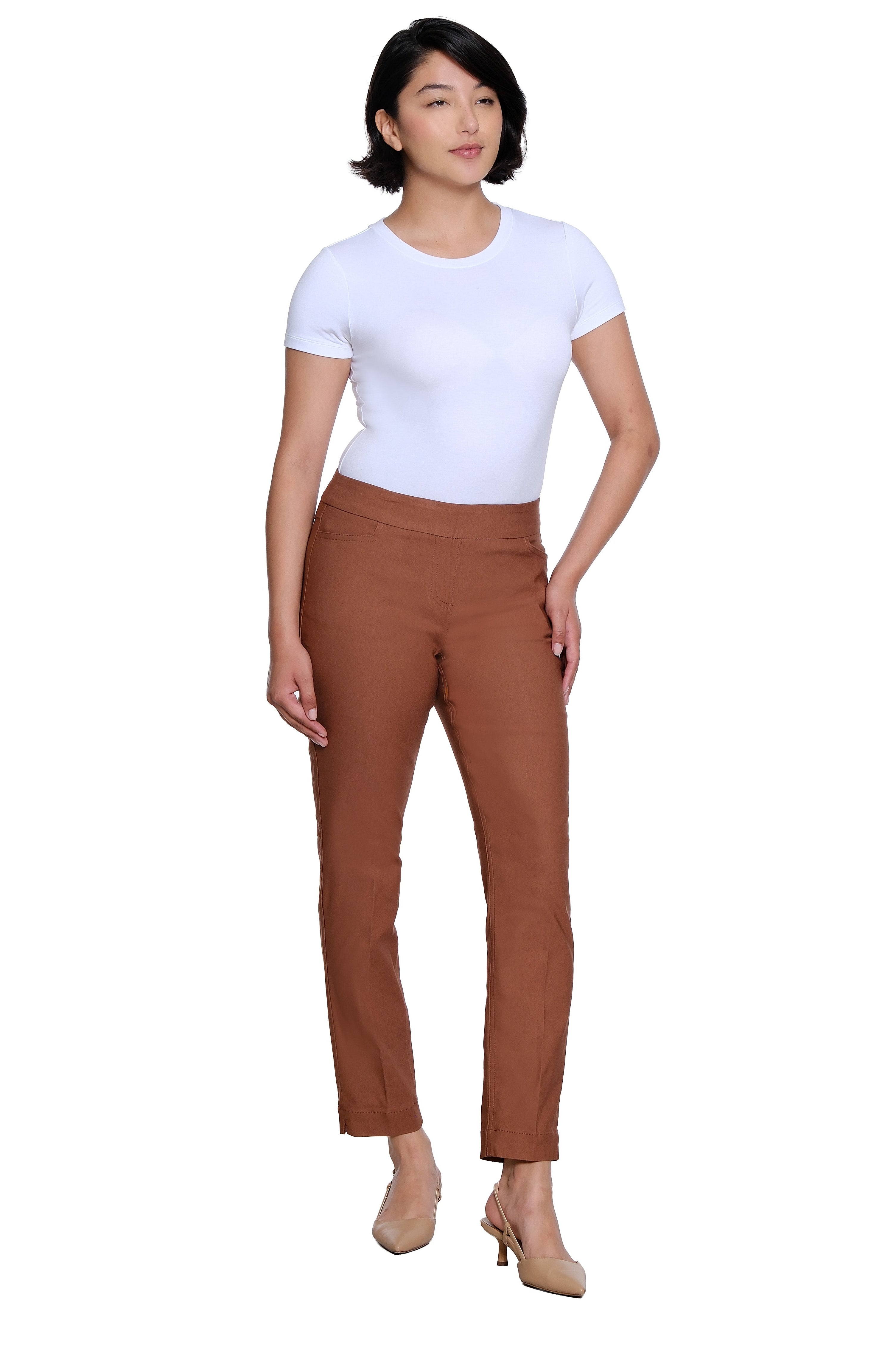 Pull On Ankle Pant with Real Front and Back Pockets - Cocoa