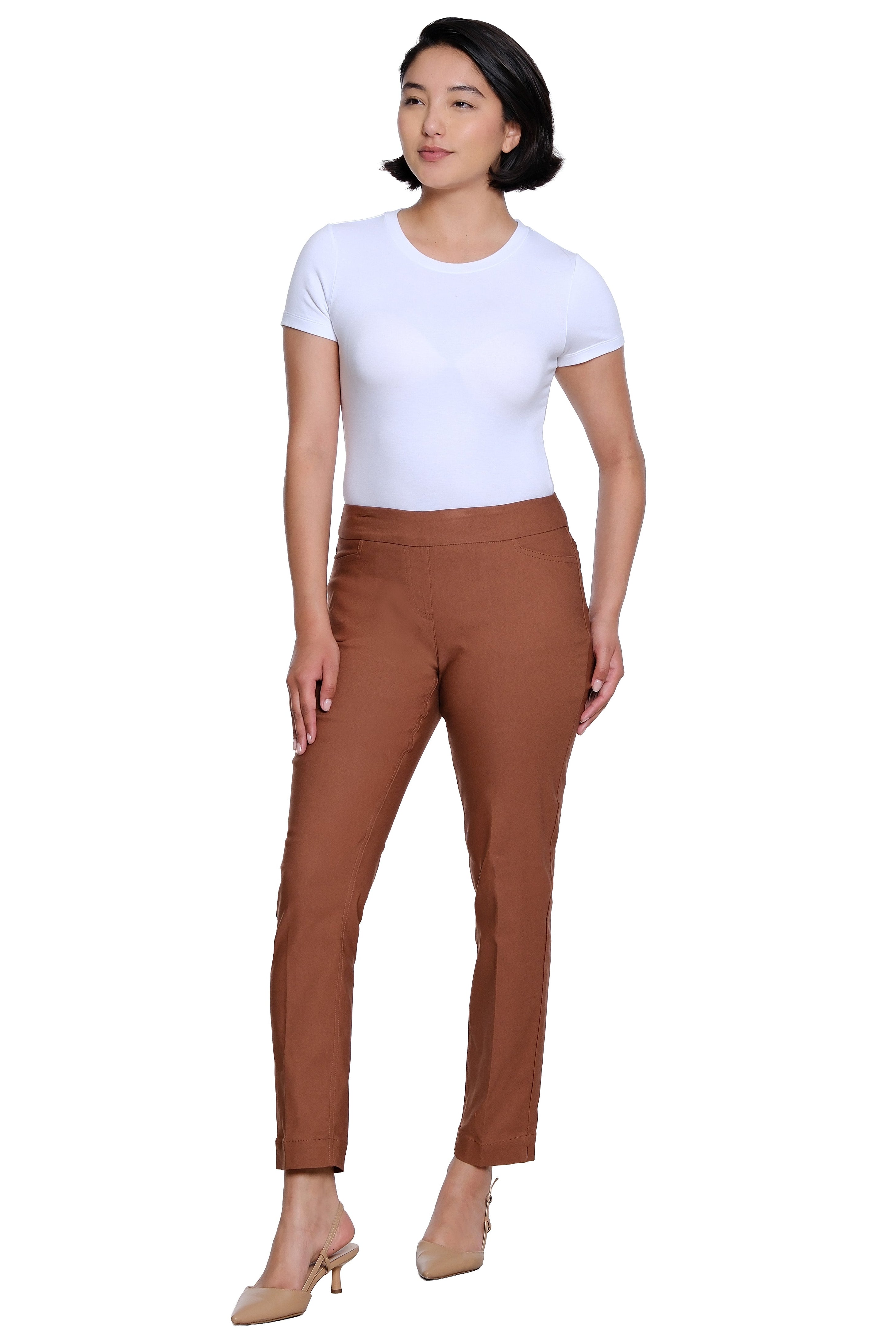 Pull On Ankle Pant with Real Front and Back Pockets - Cocoa