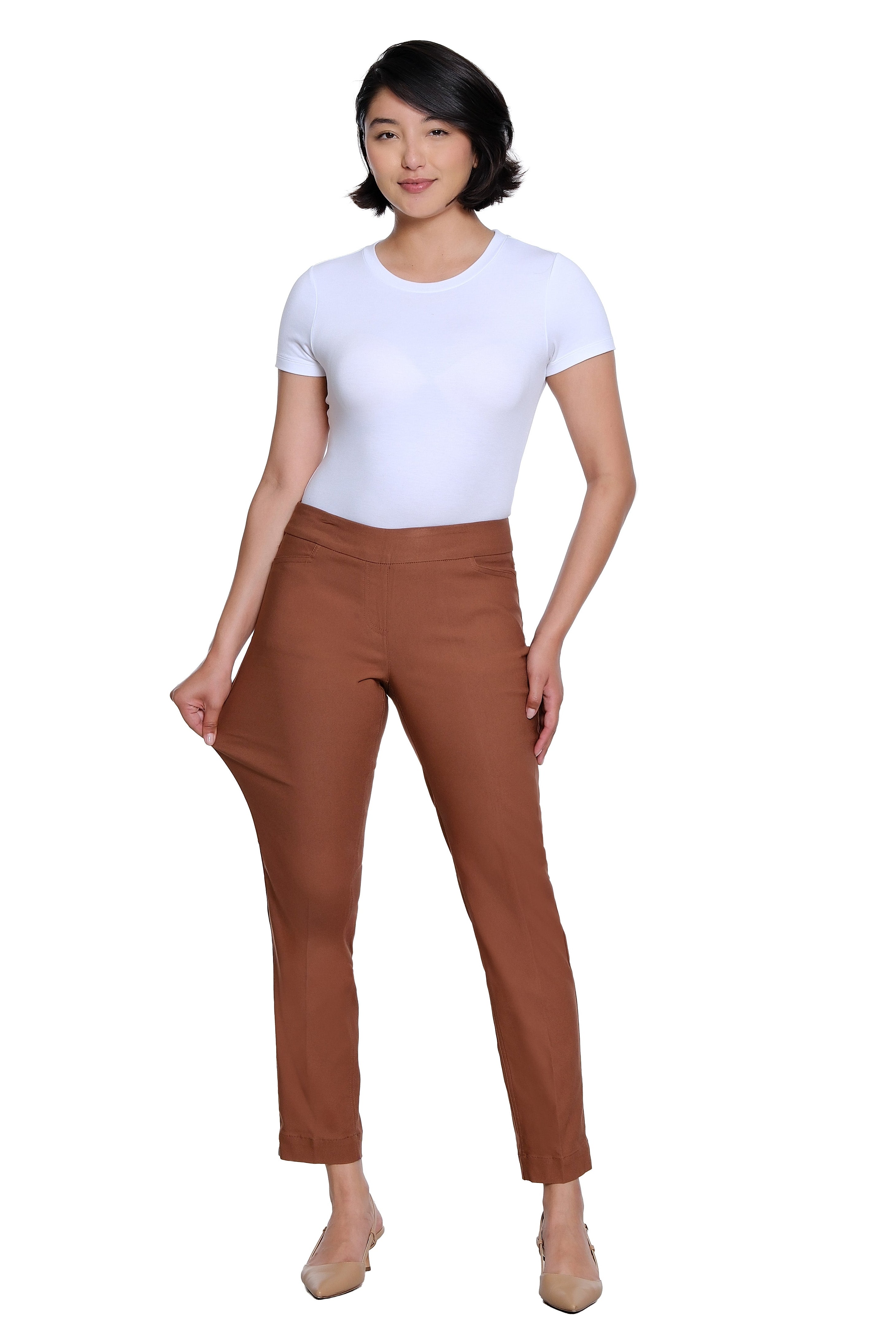 Pull On Ankle Pant with Real Front and Back Pockets - Cocoa