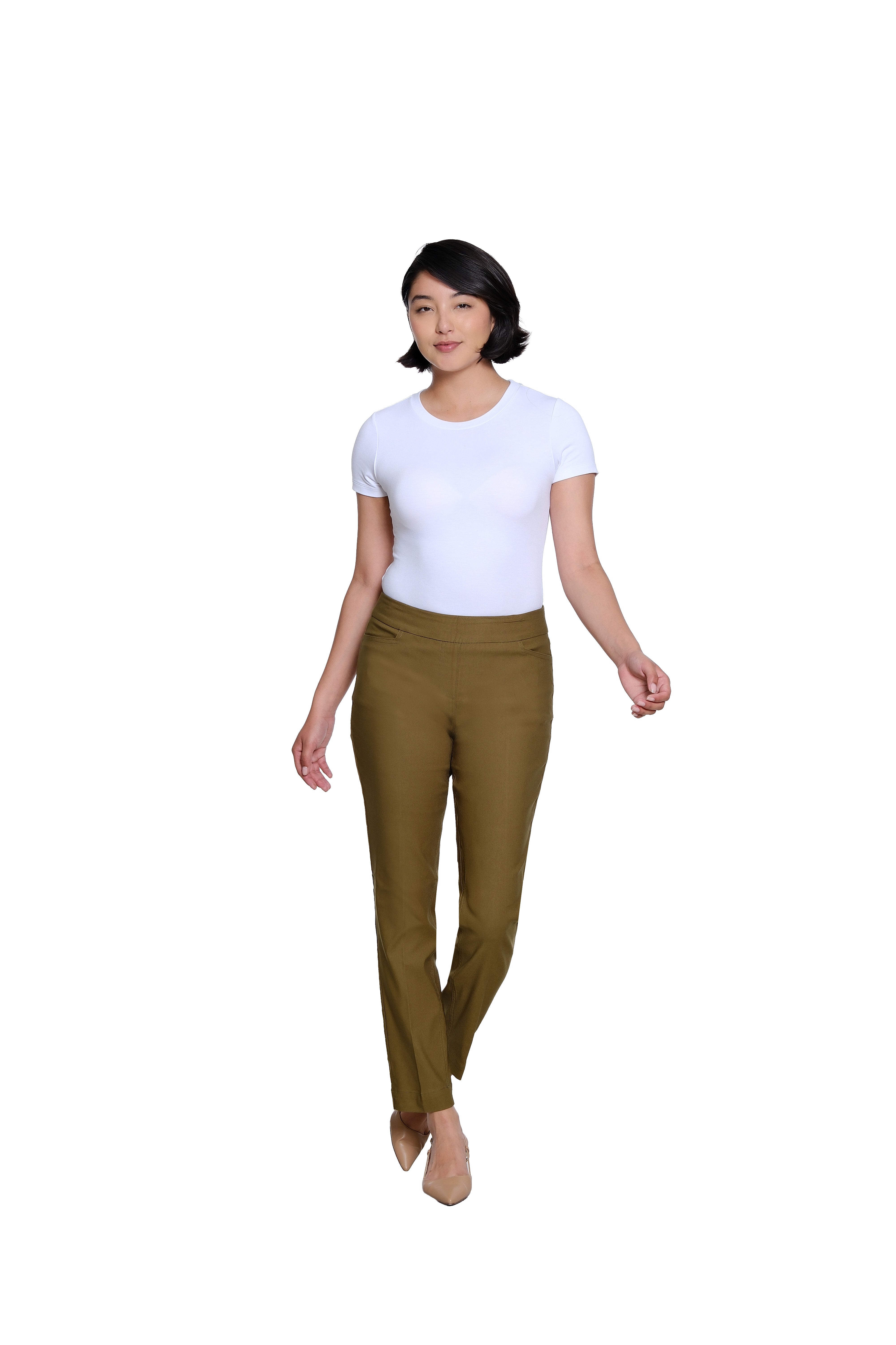 Pull On Ankle Pant with Real Front and Back Pockets - Olive