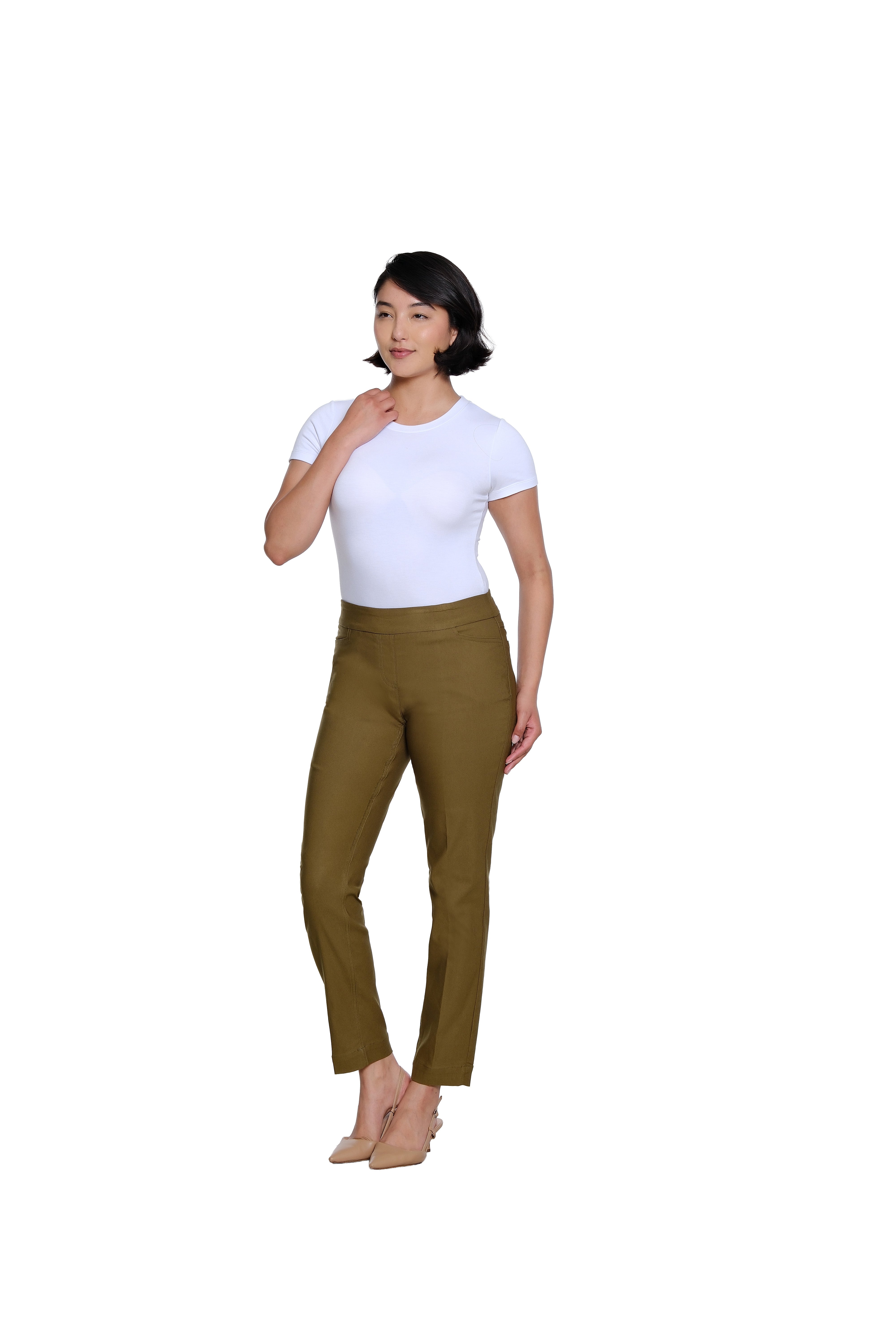 Pull On Ankle Pant with Real Front and Back Pockets - Olive