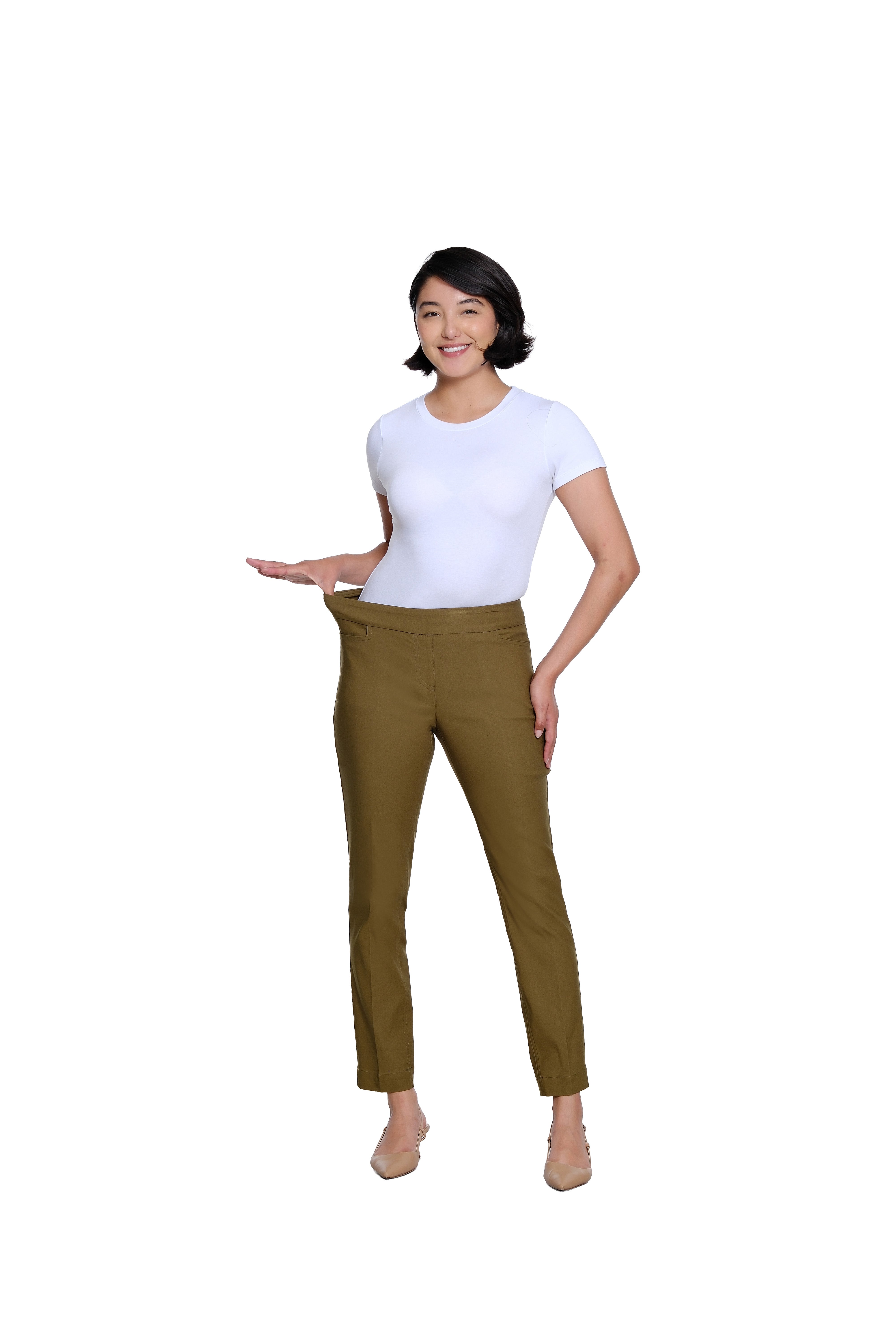 Pull On Ankle Pant with Real Front and Back Pockets - Olive