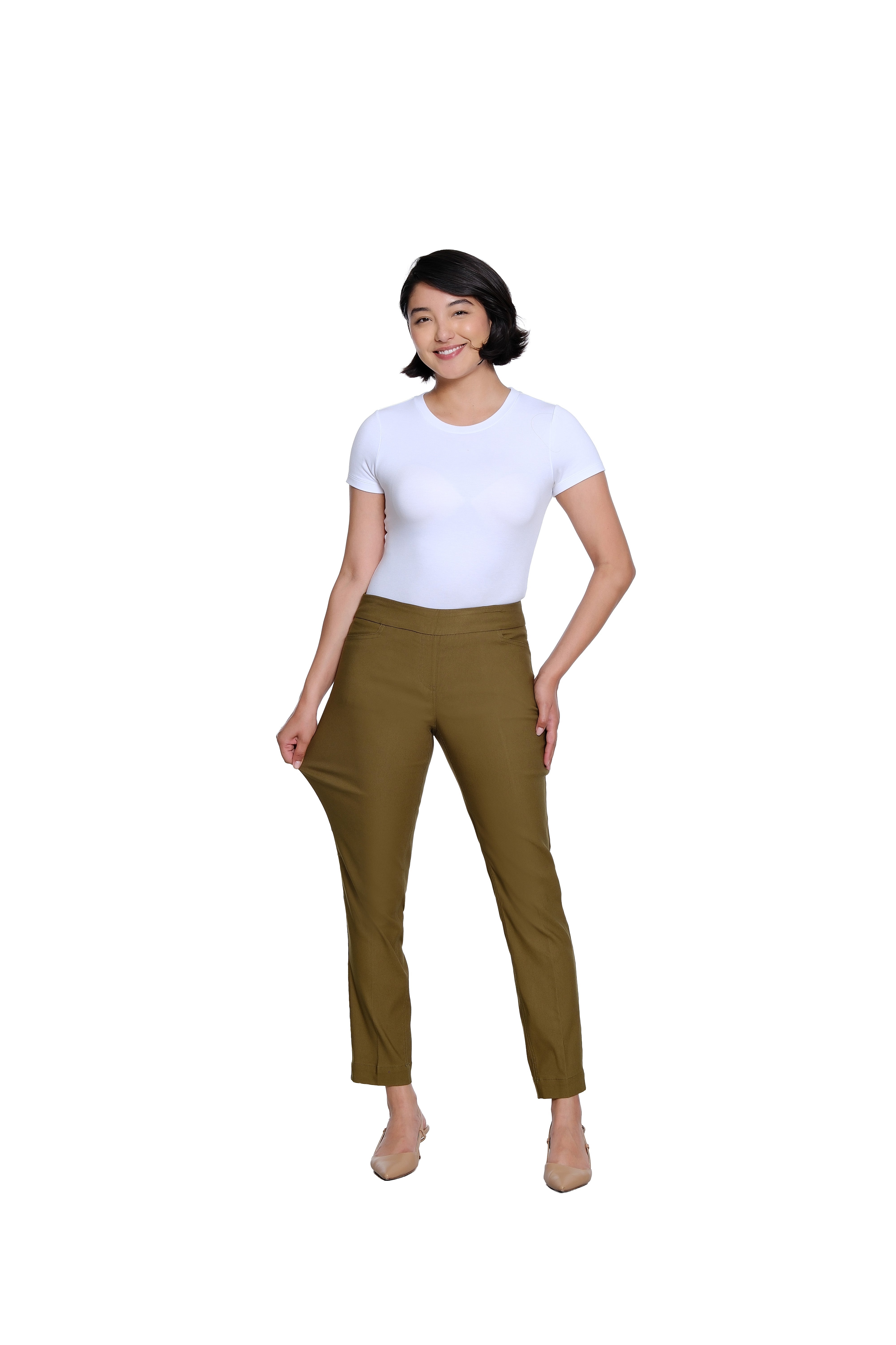 Pull On Ankle Pant with Real Front and Back Pockets - Olive
