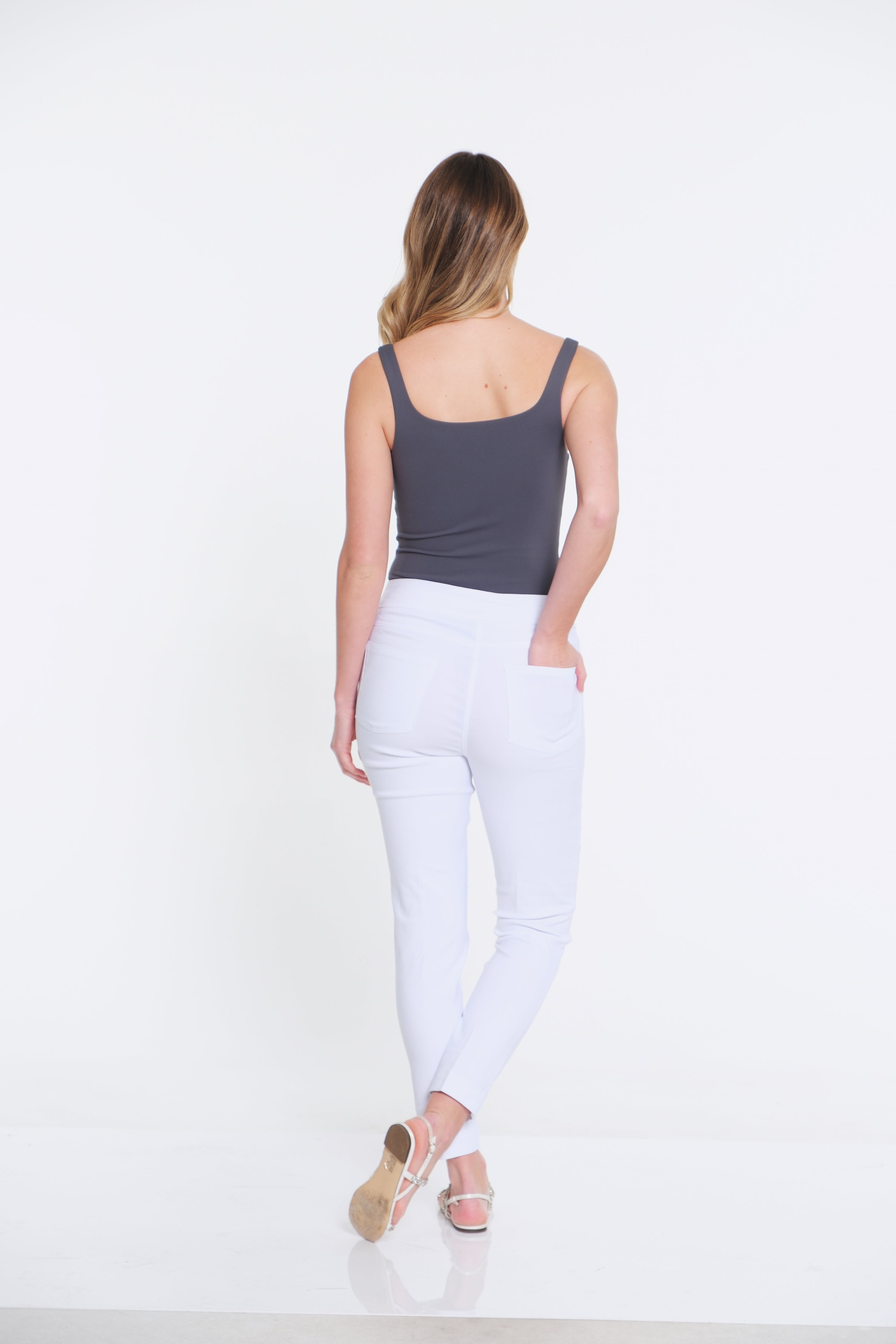 Plus Size Solid Fine Line Twill Ankle Pant - White