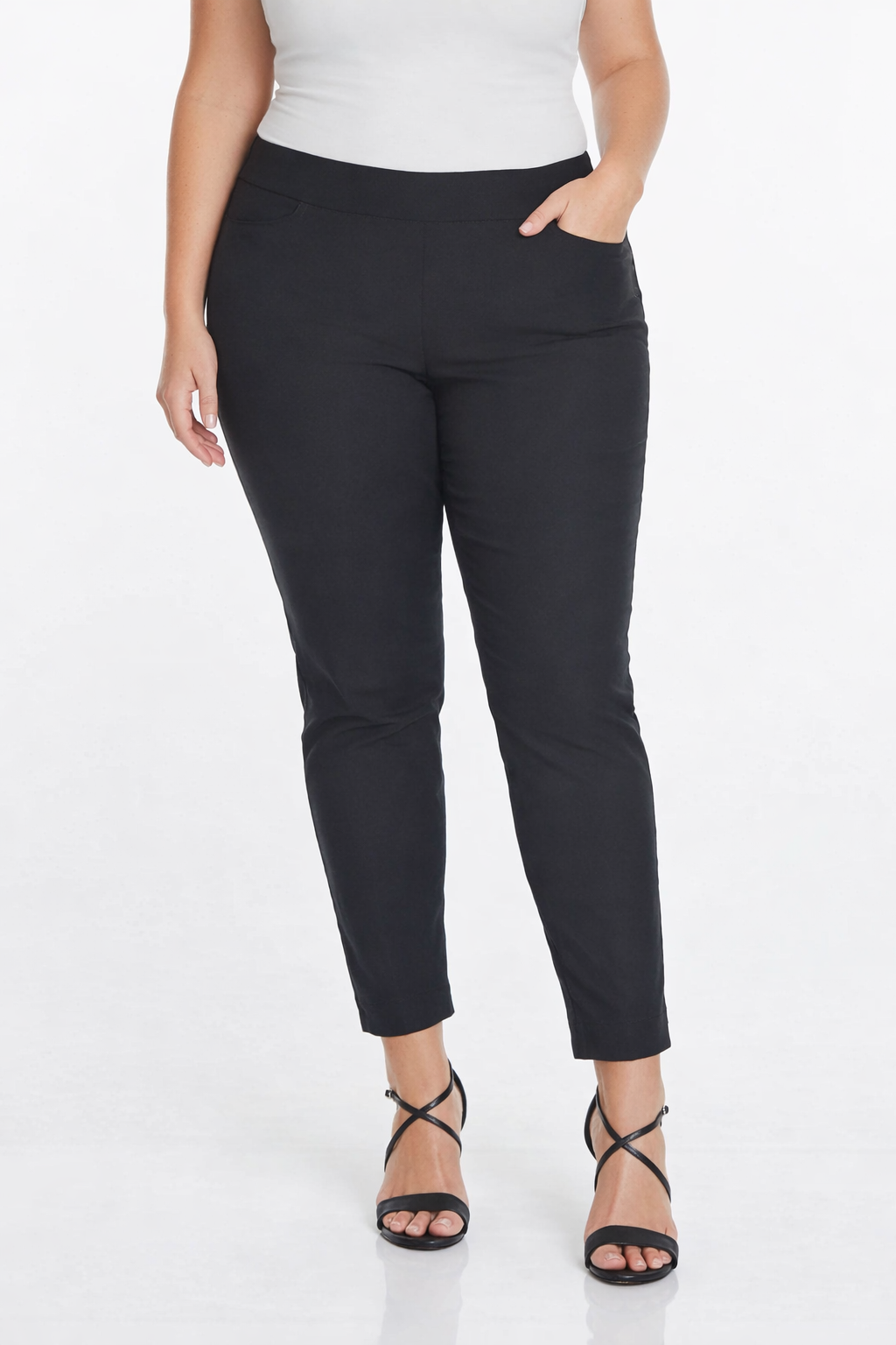 Plus Size Solid Fine Line Twill Ankle Pant - Black