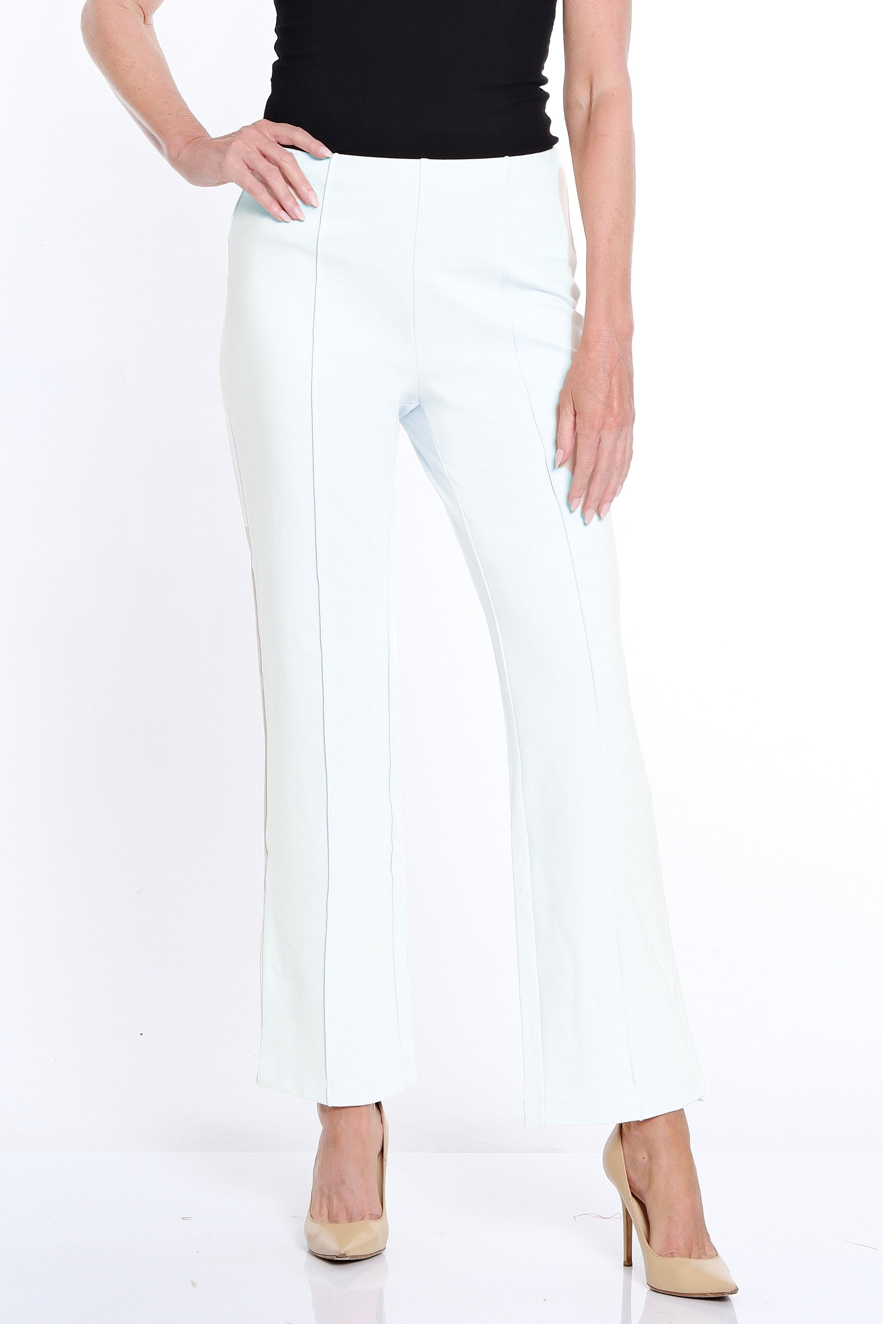 Stretch Ponte Pintuck Flare Leg Pant - White