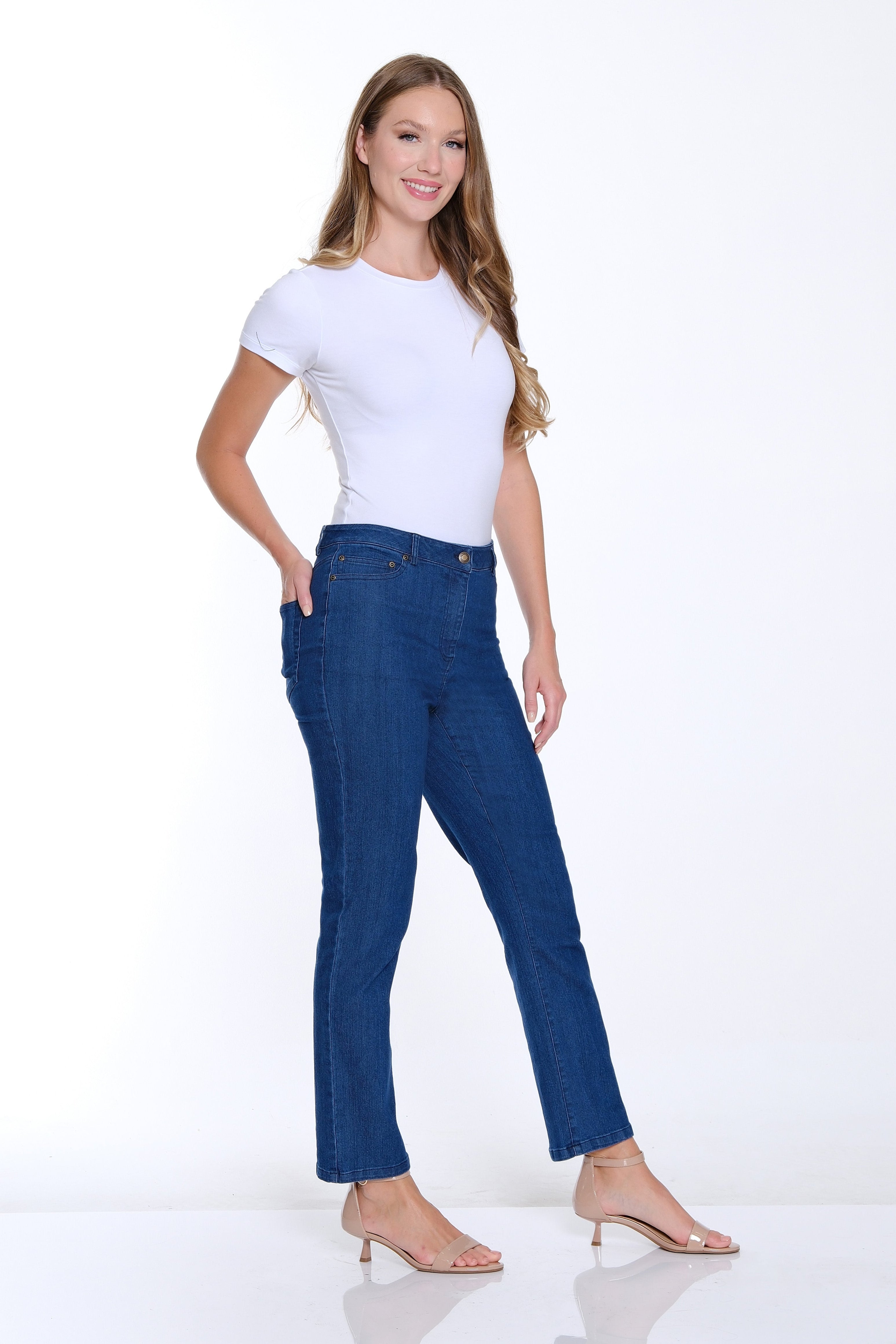 Silk Stretch Denim Ankle Jean - Dark Denim