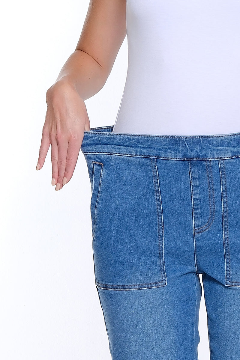 Wide Leg Crop Denim Jean with Fringe Hem - Medium Indigo